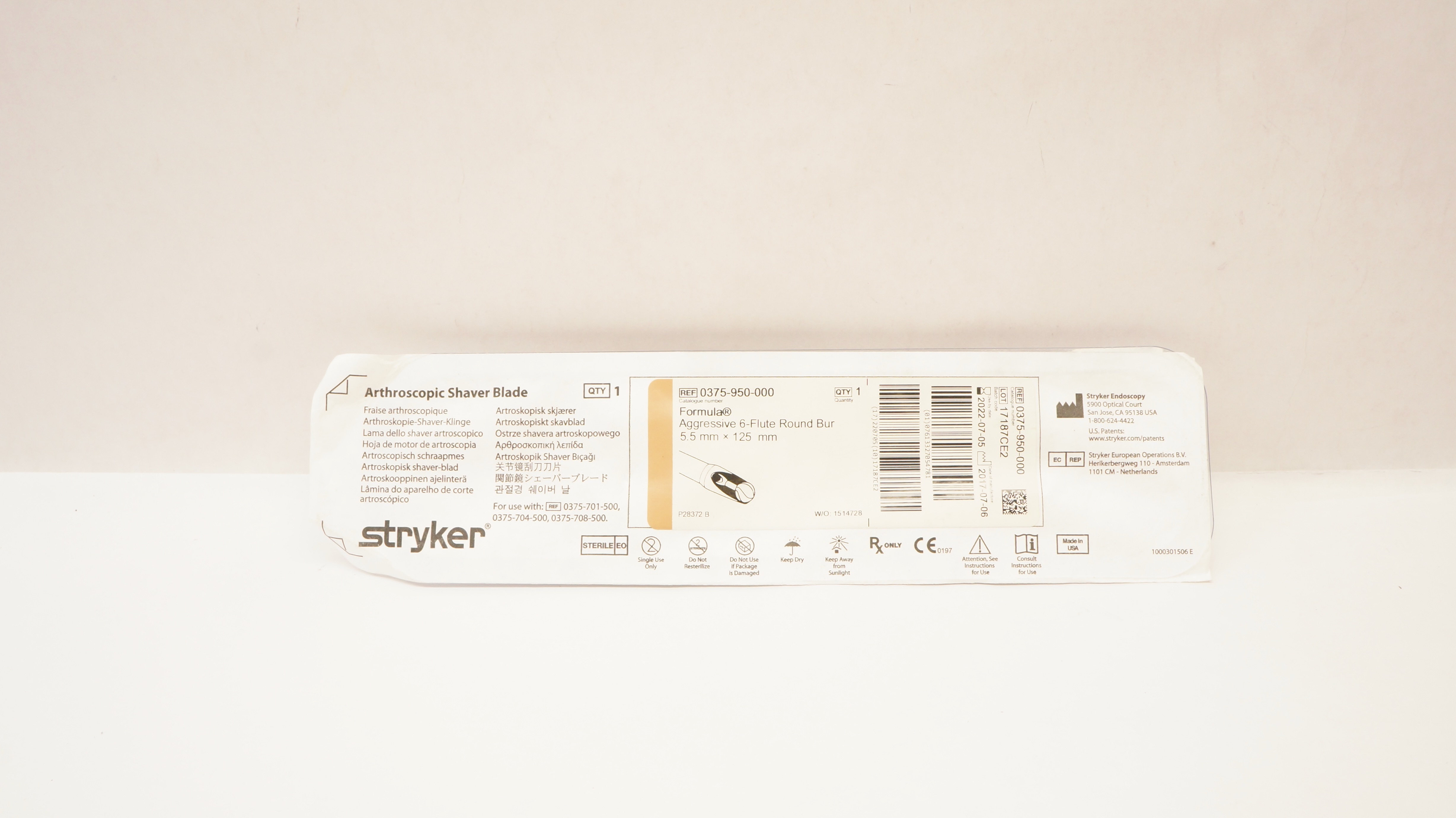 Stryker 0375-950-000 Arthroscopic Shaver Blade 5.5mm Round Bur 6-Flute (x)