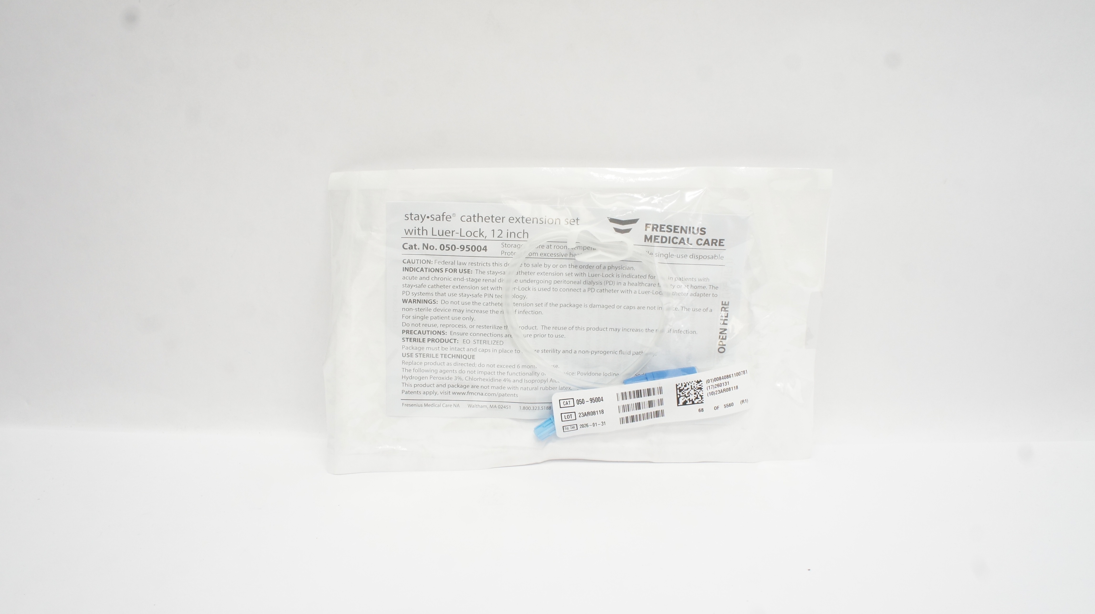 Fresenius Medical 050-95004 StaySafe Cath. Extension Set with Luer-Lock, 12 inch