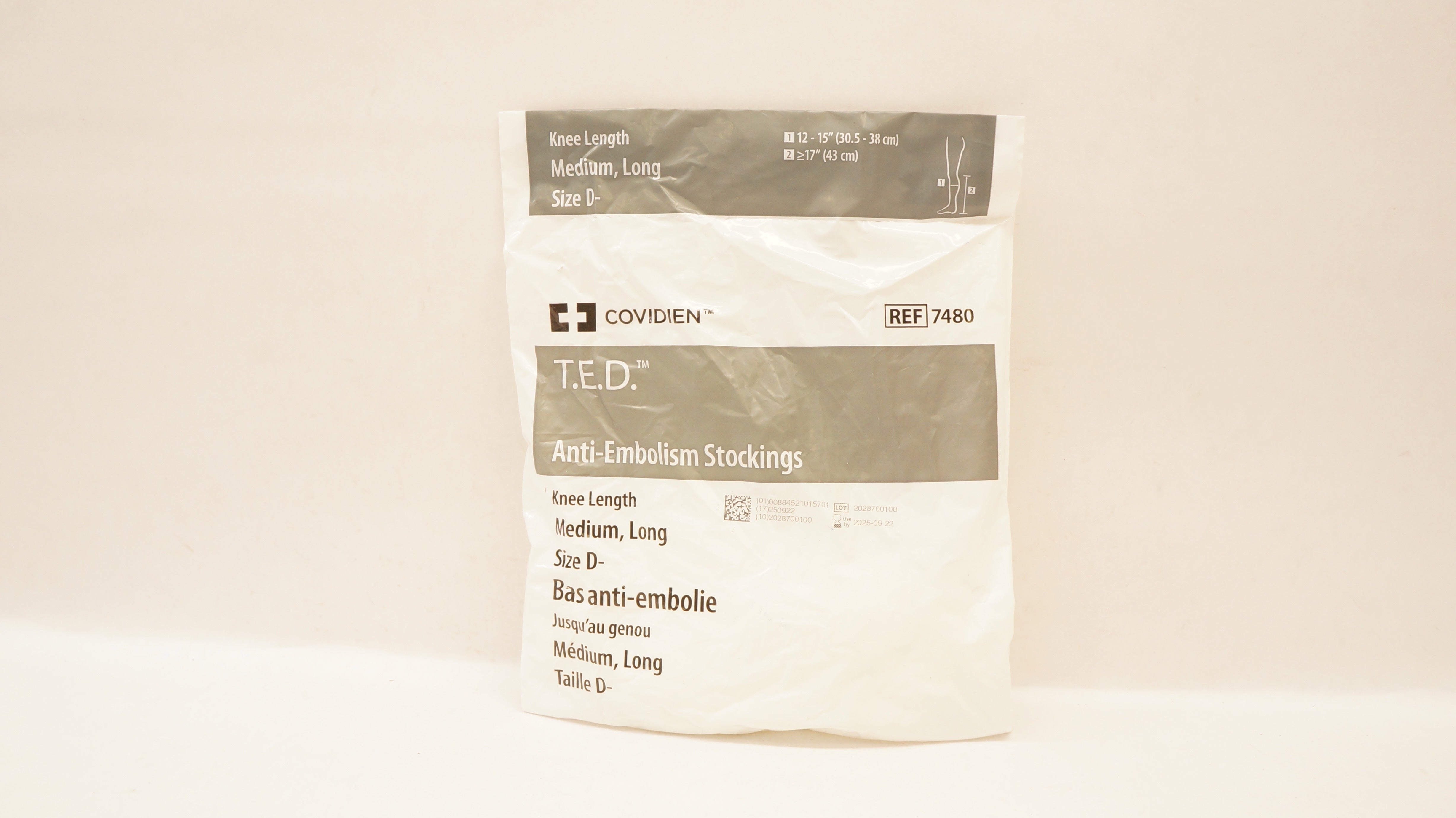 Covidien 7480 T.E.D. Anti-Embolism Stockings Knee Length Medium Long Size D