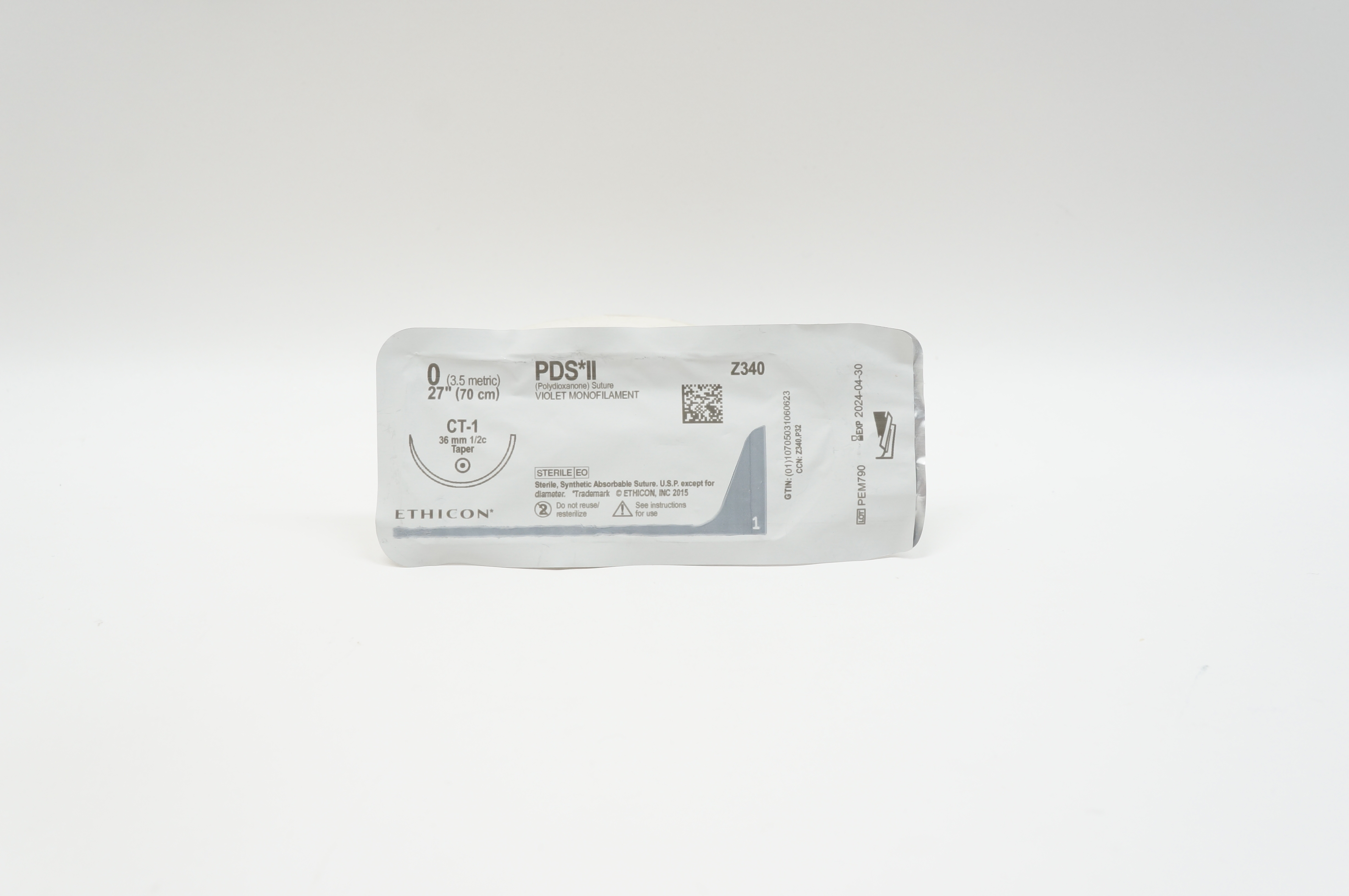 Ethicon Z340 0 PDS II, CT-1, 36mm 1/2c Taper, 27inch