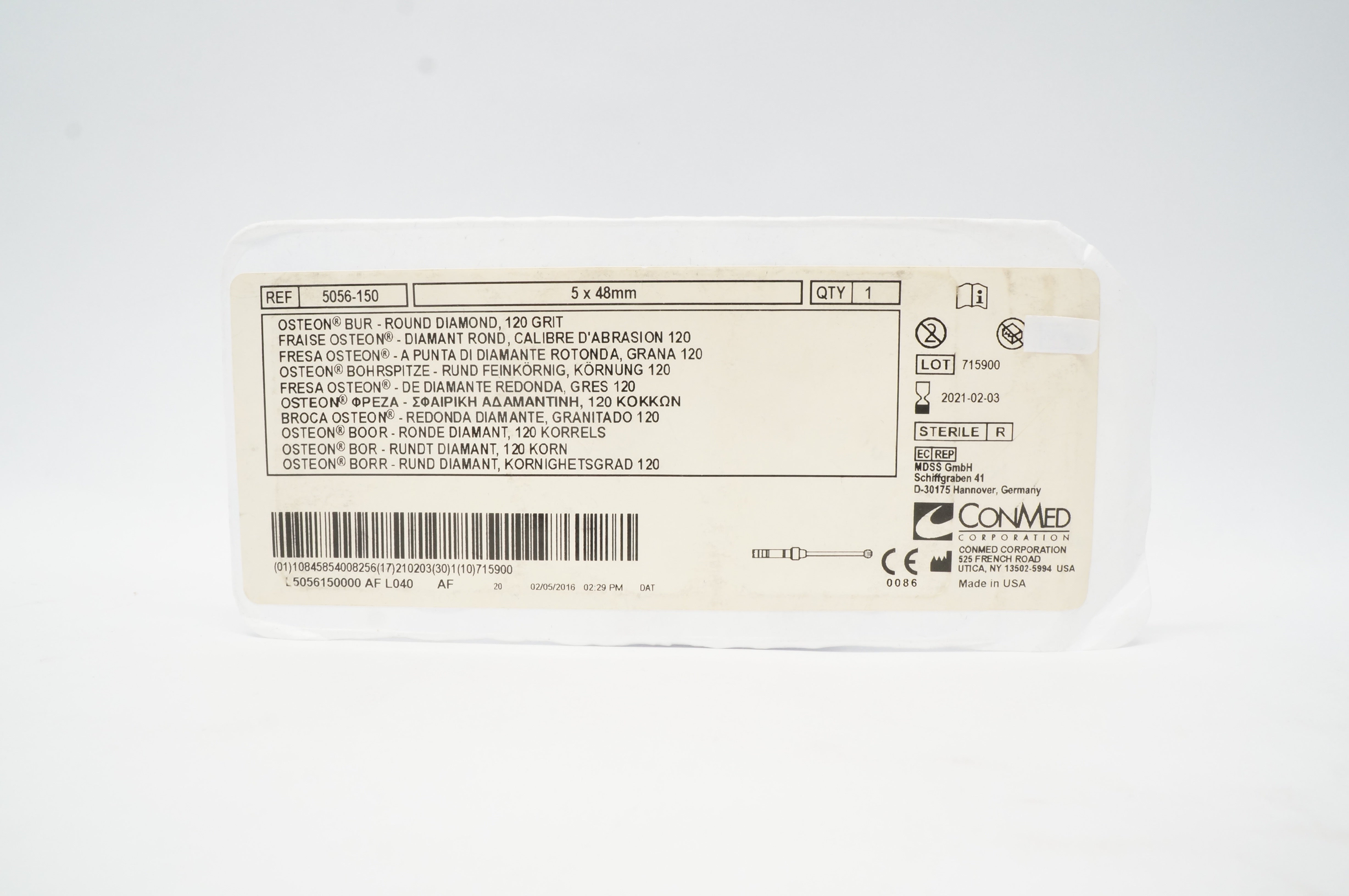 ConMed 5056-150 Osteon Bur Round Diamond 120 Grit, 5 x 48mm (x)