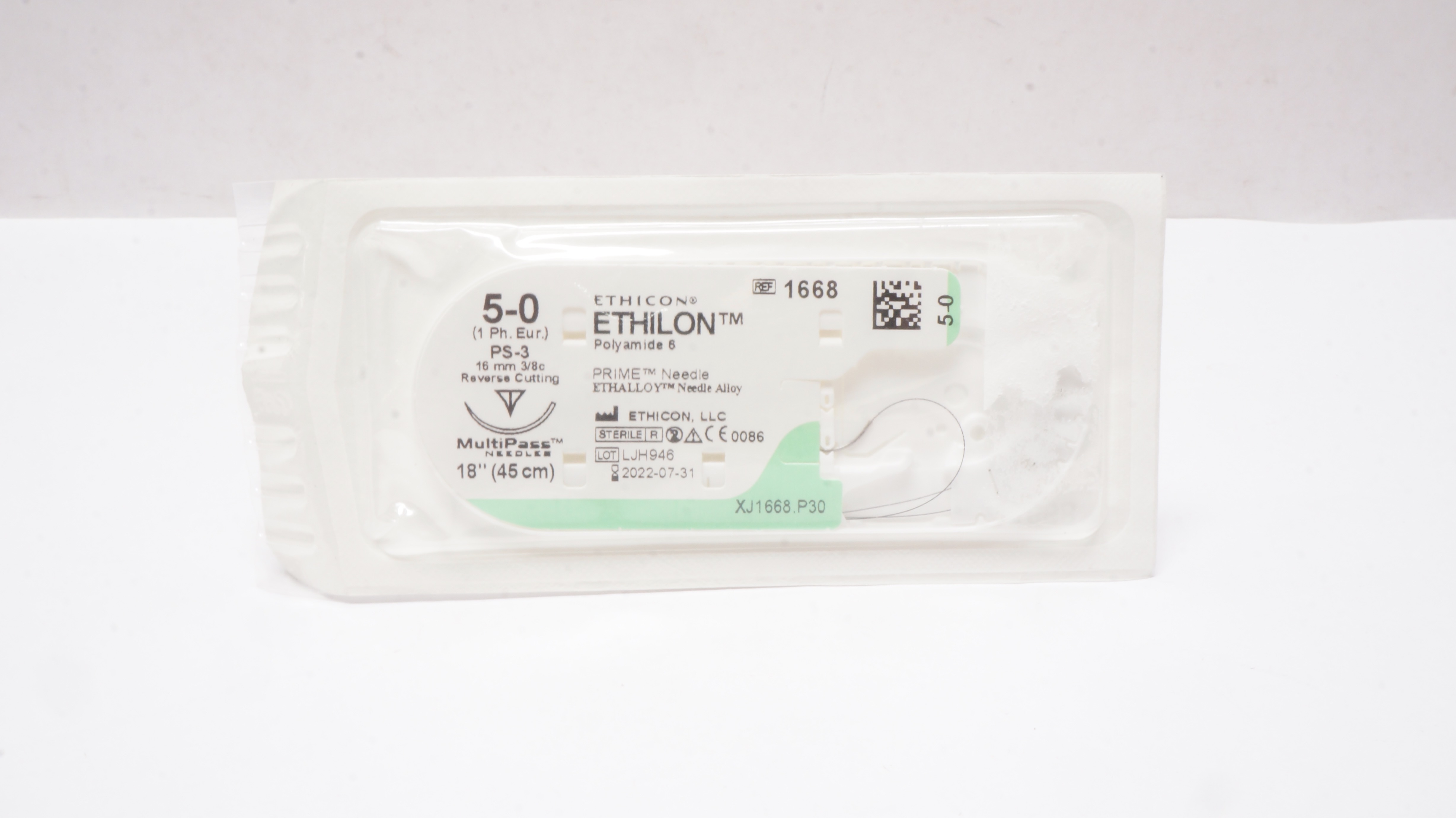 Ethicon 1668 5-0 ETHILON PS-3 16mm 3/8c Reverse Cutting 18inch (x)