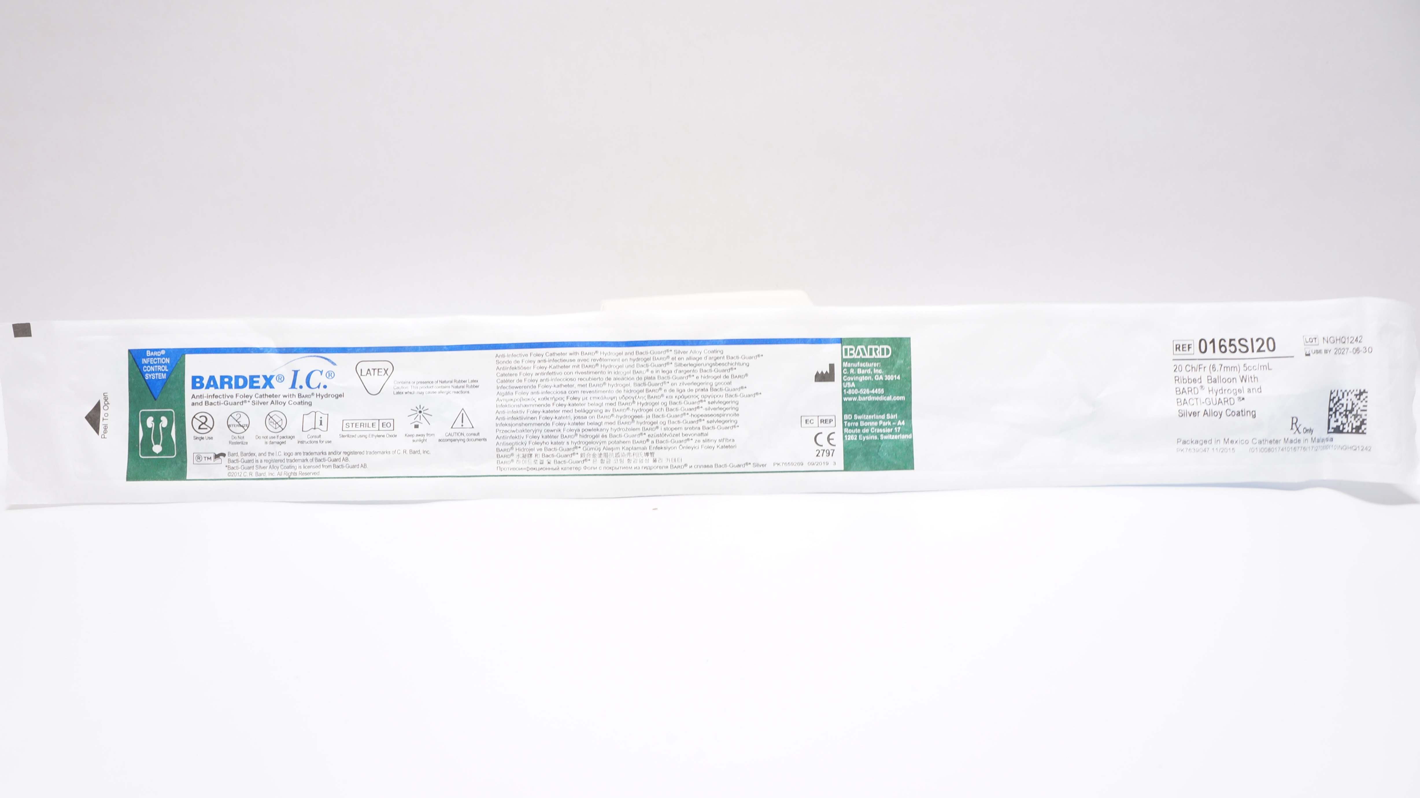 Bard 0165SI20 Bardex I.C. Aniti-Infective Foley Cath. 20Ch/Fr 5cc/mL Balloon