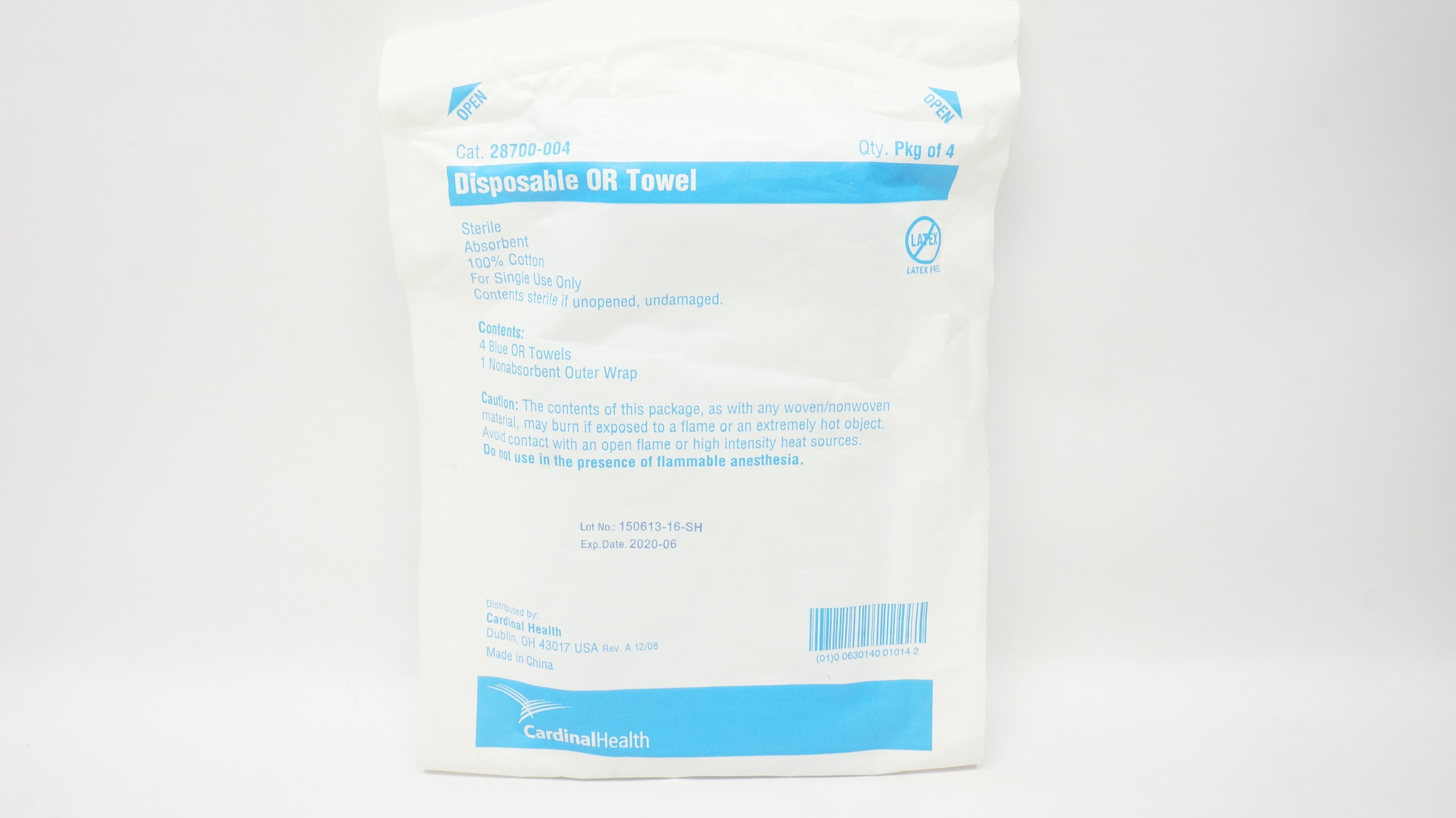 Cardinal Health 28700-004 Blue Disposable OR Towel (x) - Box of 4