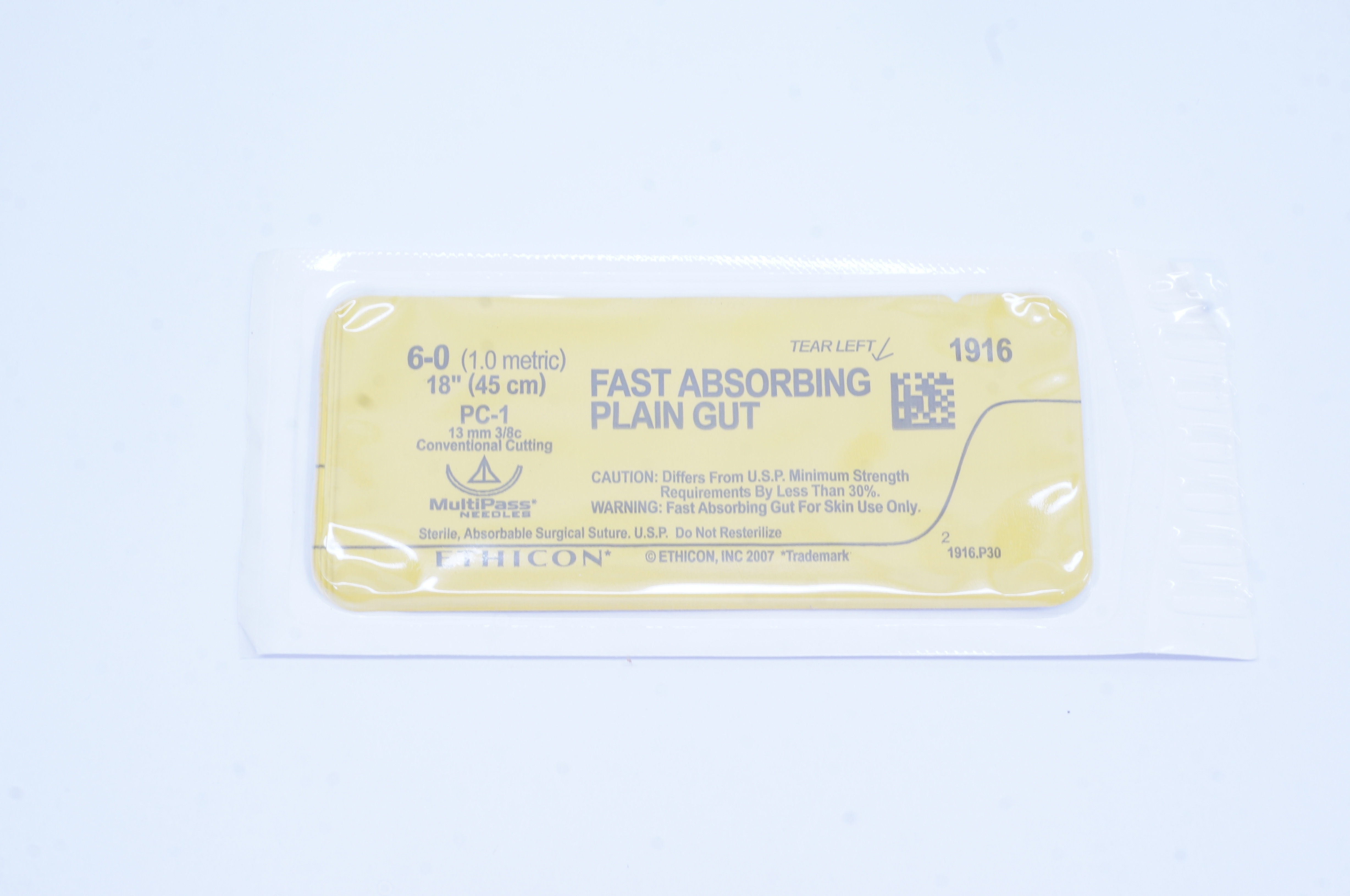 Ethicon 1916 6-0 Fast Absorbing Plain Gut Surgical Stre PC-1 13mm 3/8c 18 inch