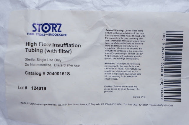Karl Storz Endoscopy 20400161S High Flow Insufflation Tubing (with filter)