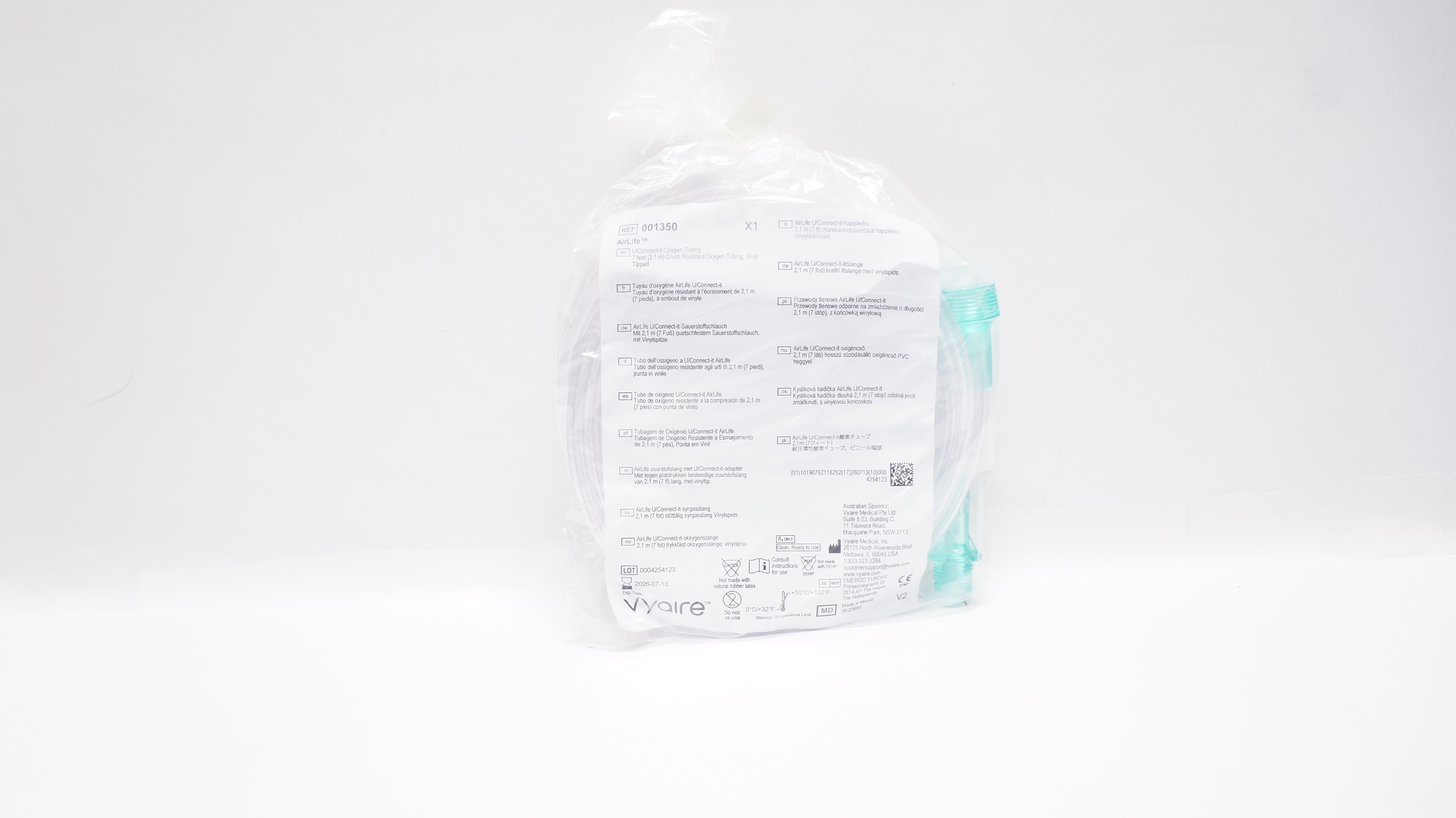 Vyaire 001350 Airlife U/Connect-it Oxygen Tubing  Vinyl Tipped, 7 feet