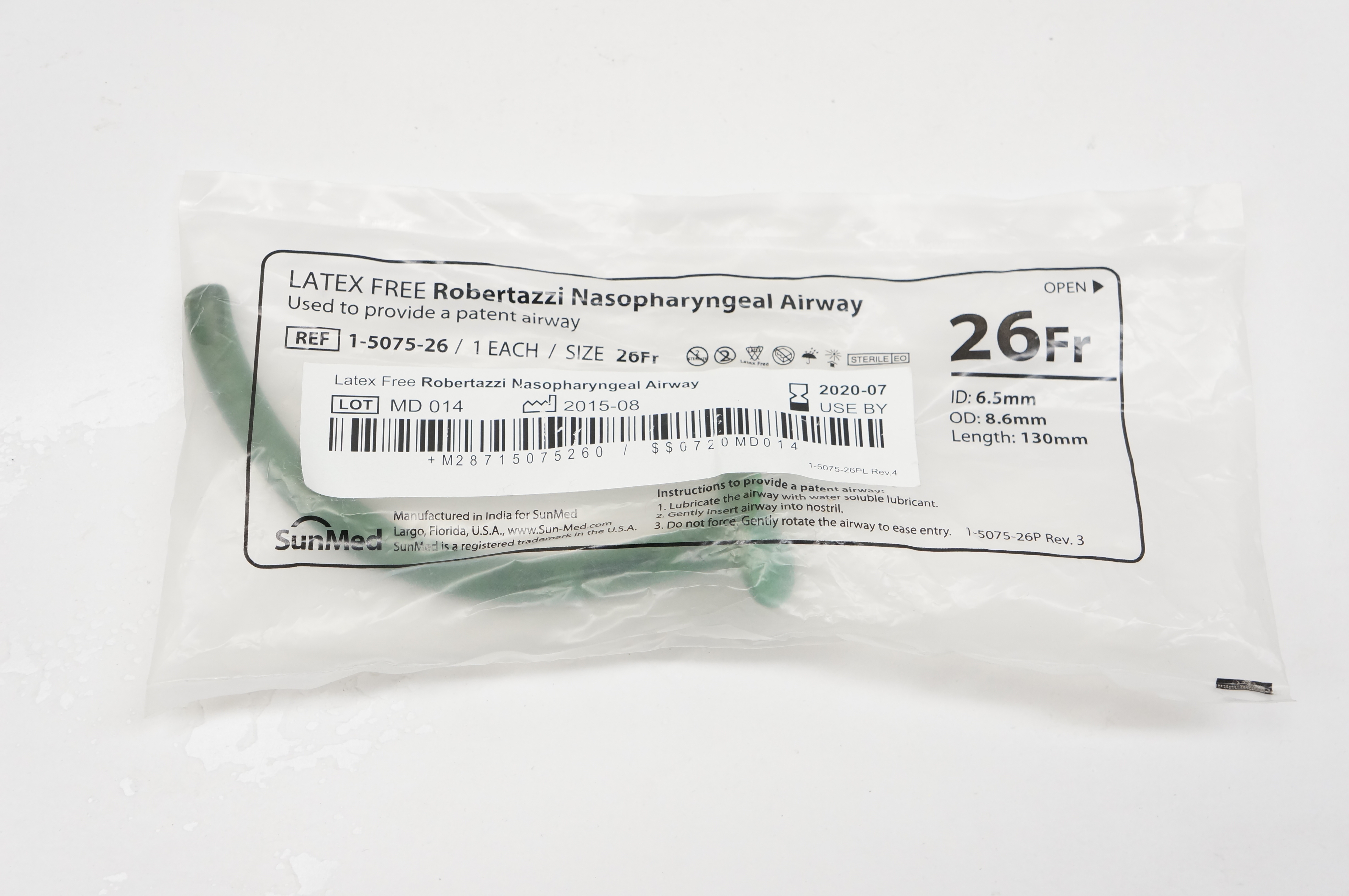 SunMed 1-5075-26 Robertazzi Nasopharyngeal Airway 26Fr.