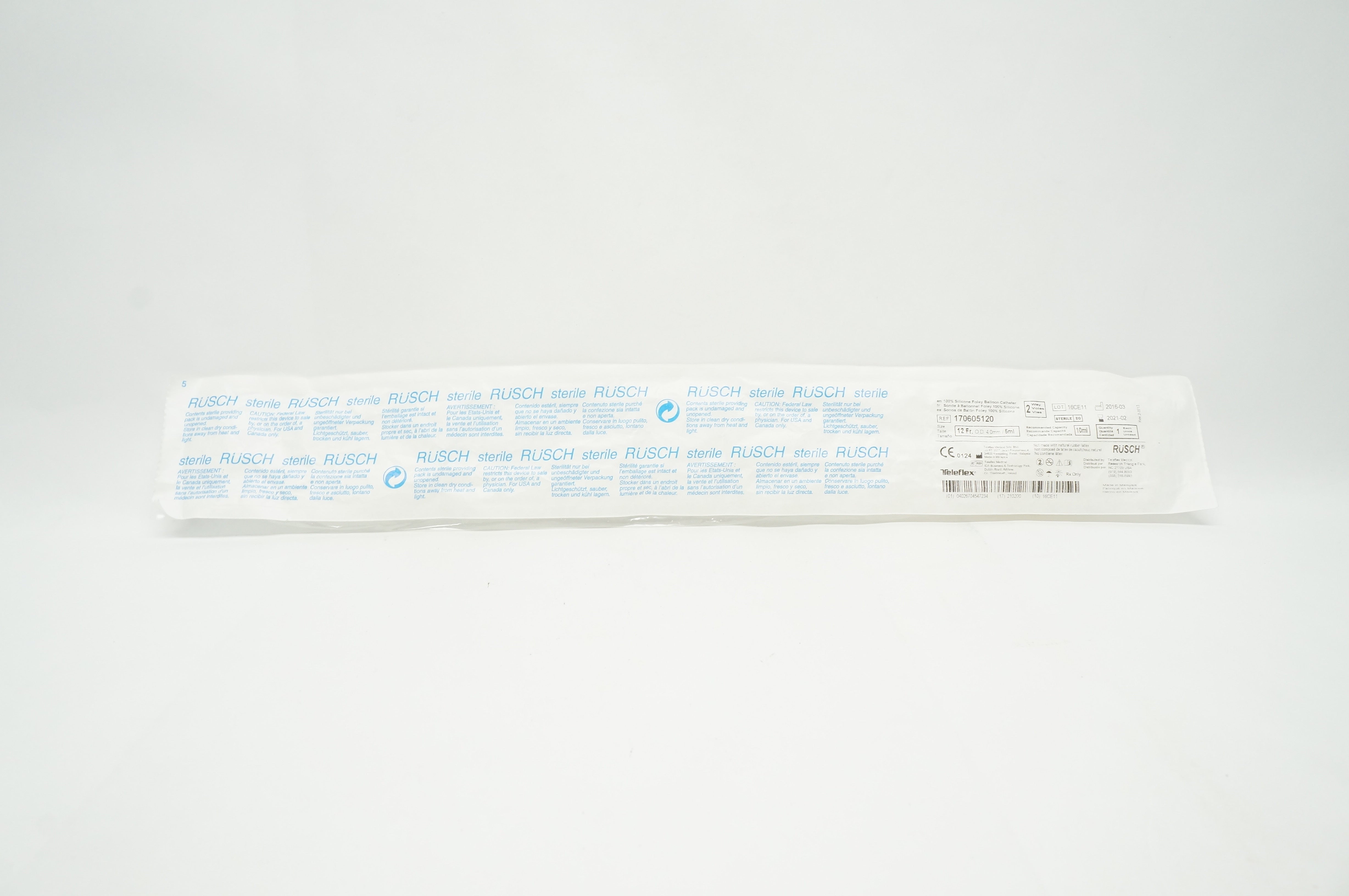 Teleflex 170605120 Rusch Silicone Foley Balloon Cath.12Fr x OD 4.0mm x 5mL