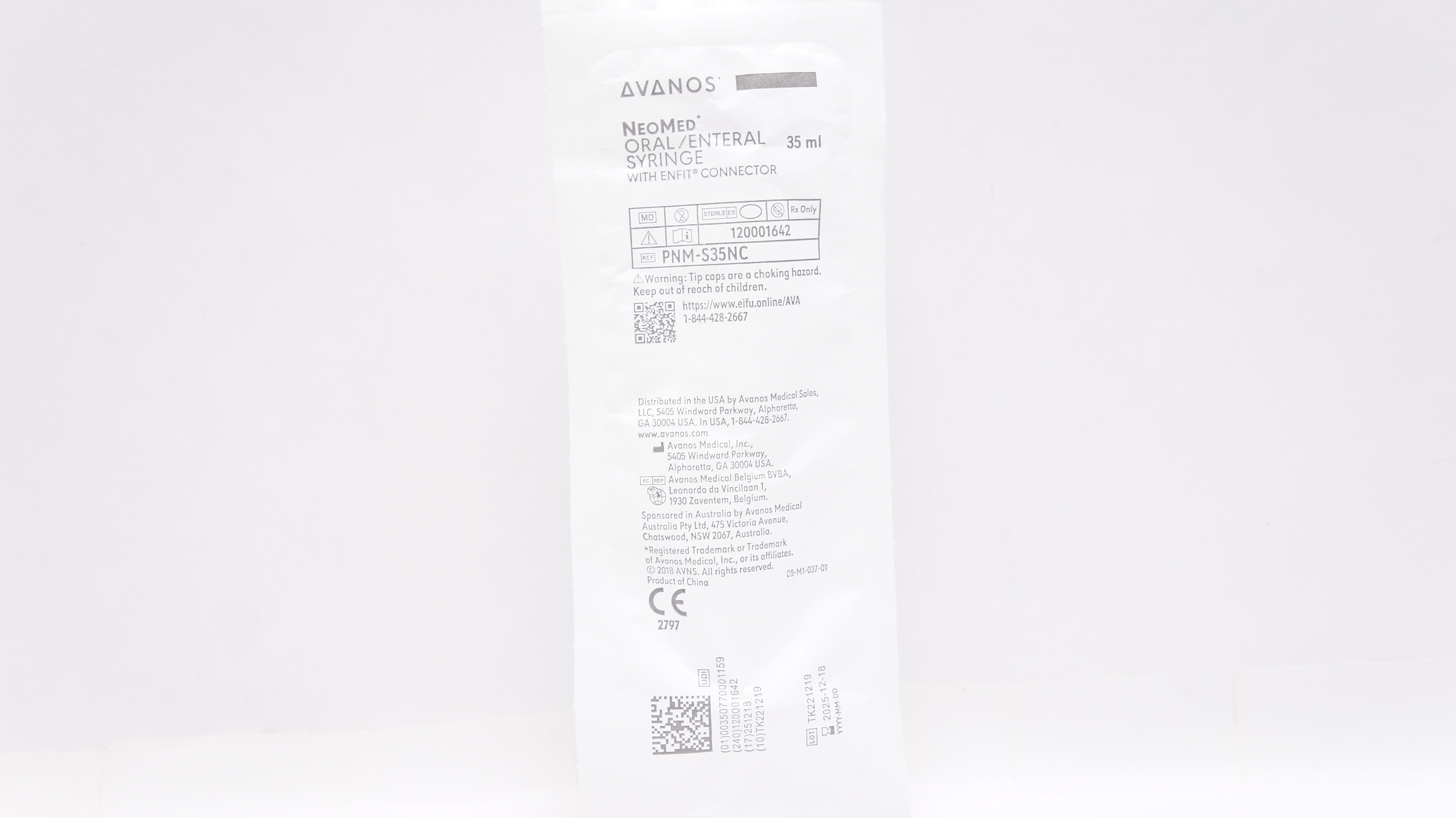 Avanos PNM-S35NC NeoMed Oral/Enteral Syringe with ENFIT Connector 35mL
