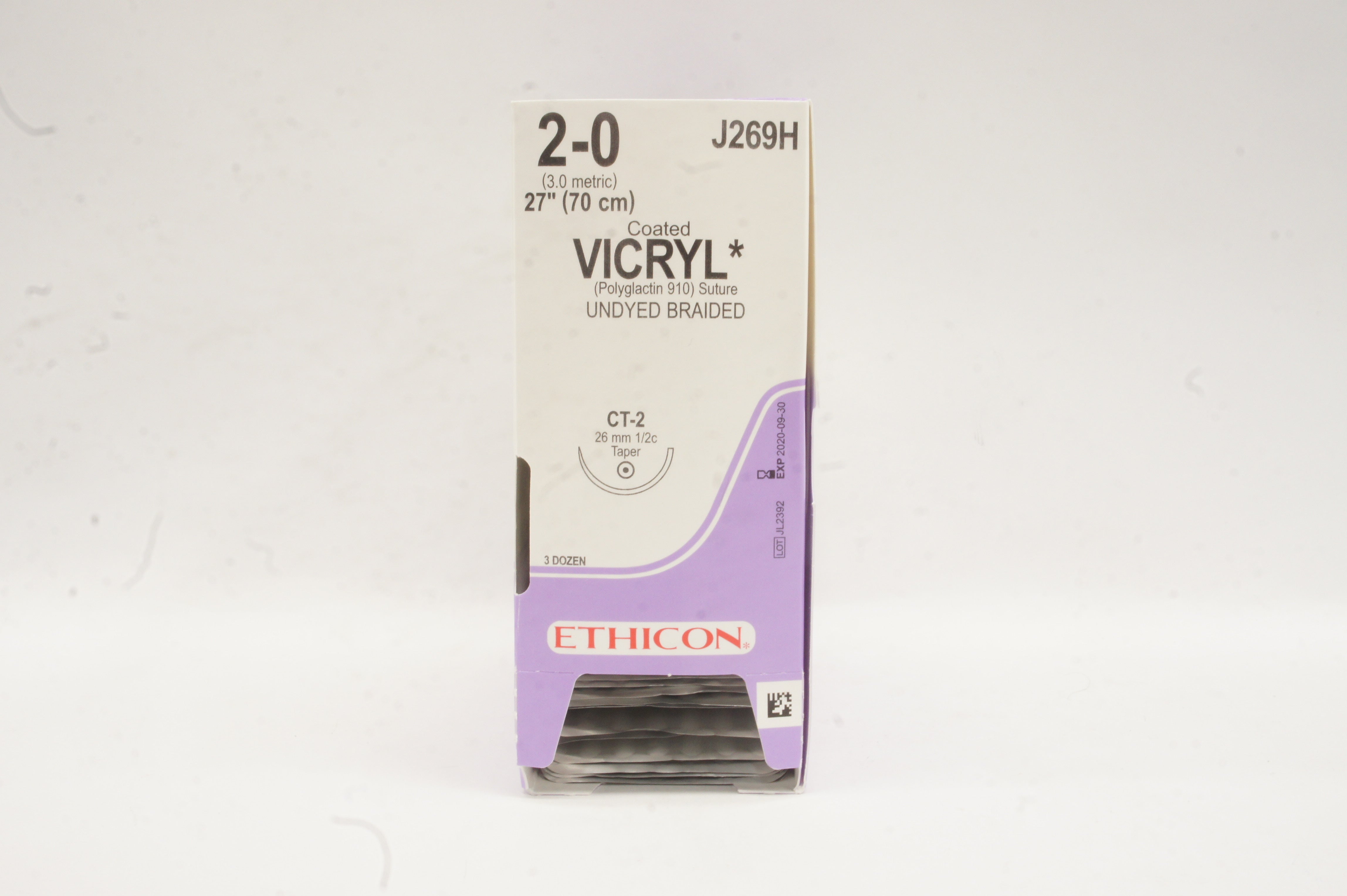 Ethicon J269H 2-0 VICRYL CT-2 26mm 1/2c Taper, 27inch (x) - Box of 36