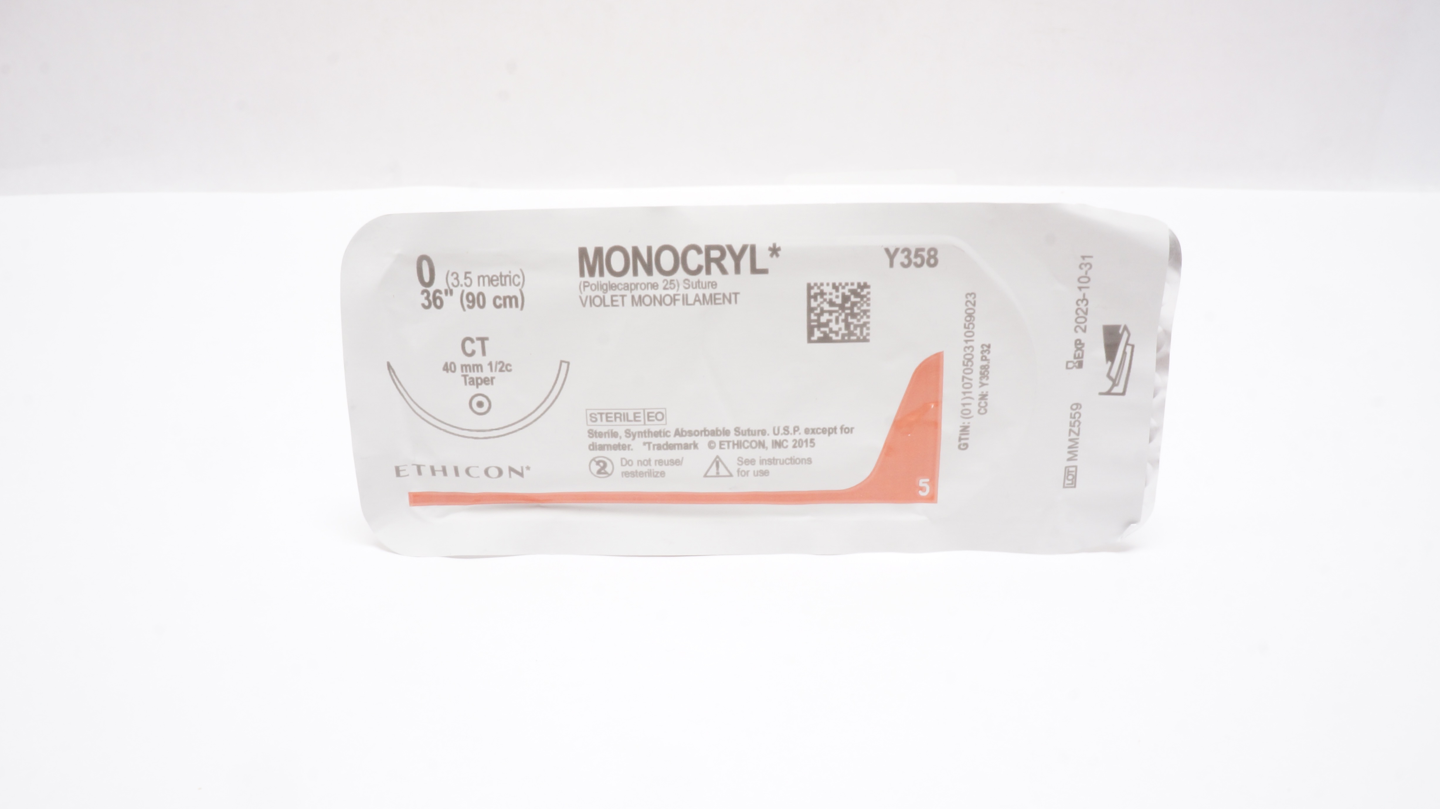 Ethicon Y358 0 MONOCRYL Violet Monofilament CT 40mm 1/2C Taper, 36inch (x)