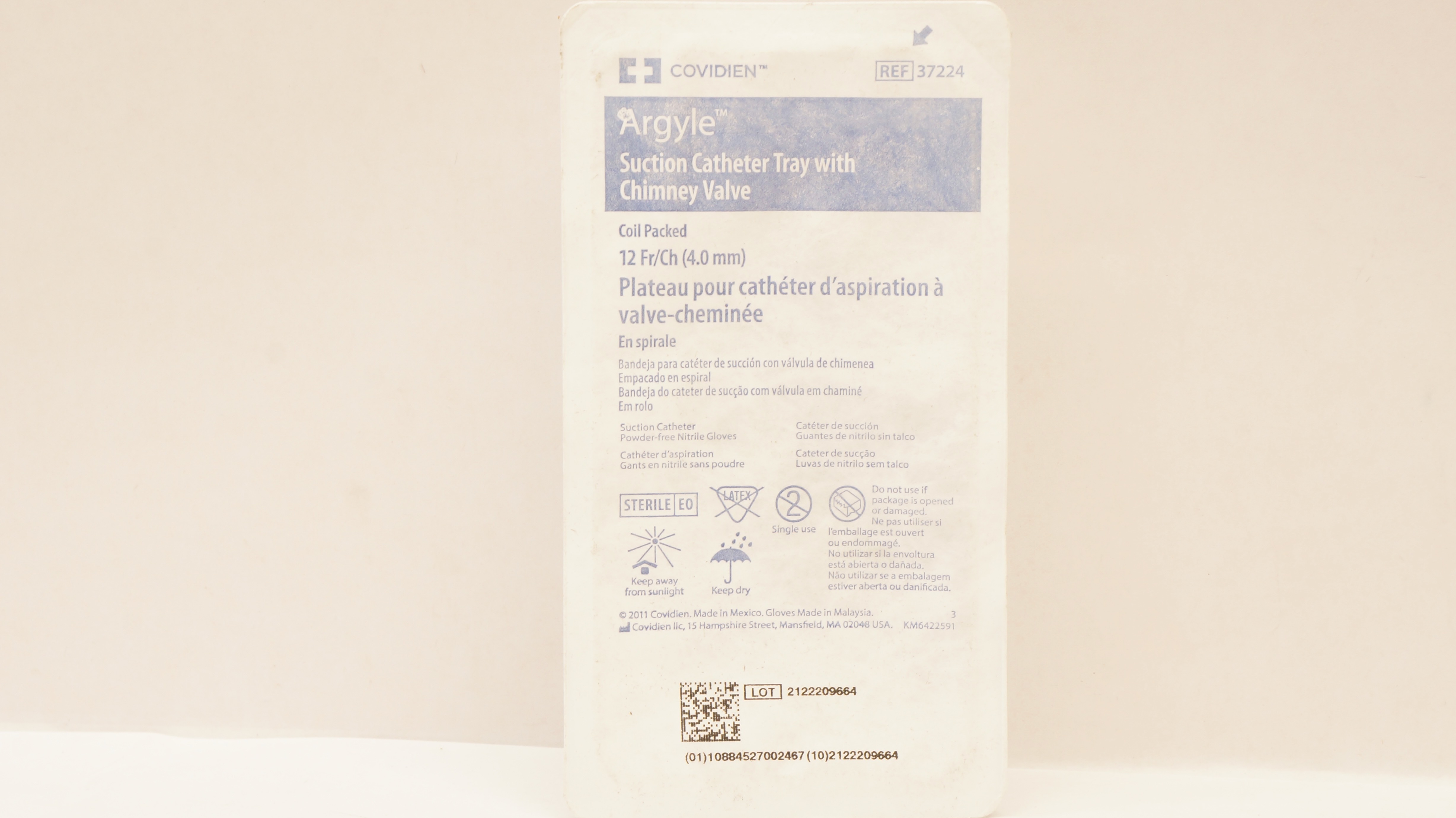 Covidien 37224 Argyle Suction Cath. Tray with Chimney Valve 12Fr/Ch