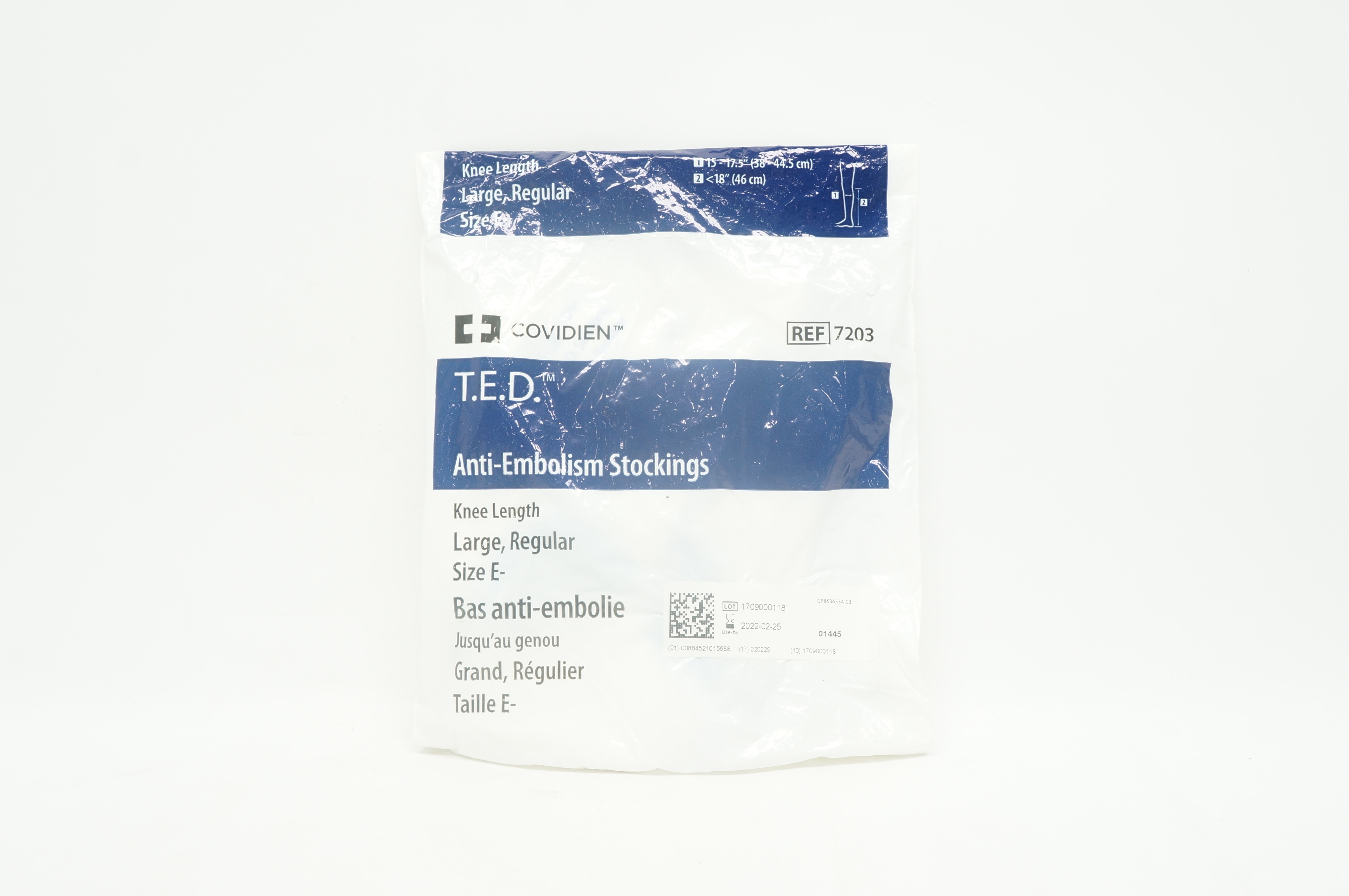 Covidien 7203 T.E.D. Anti-Embolism Stockings Knee Length, 15-17.5inch, <18inch