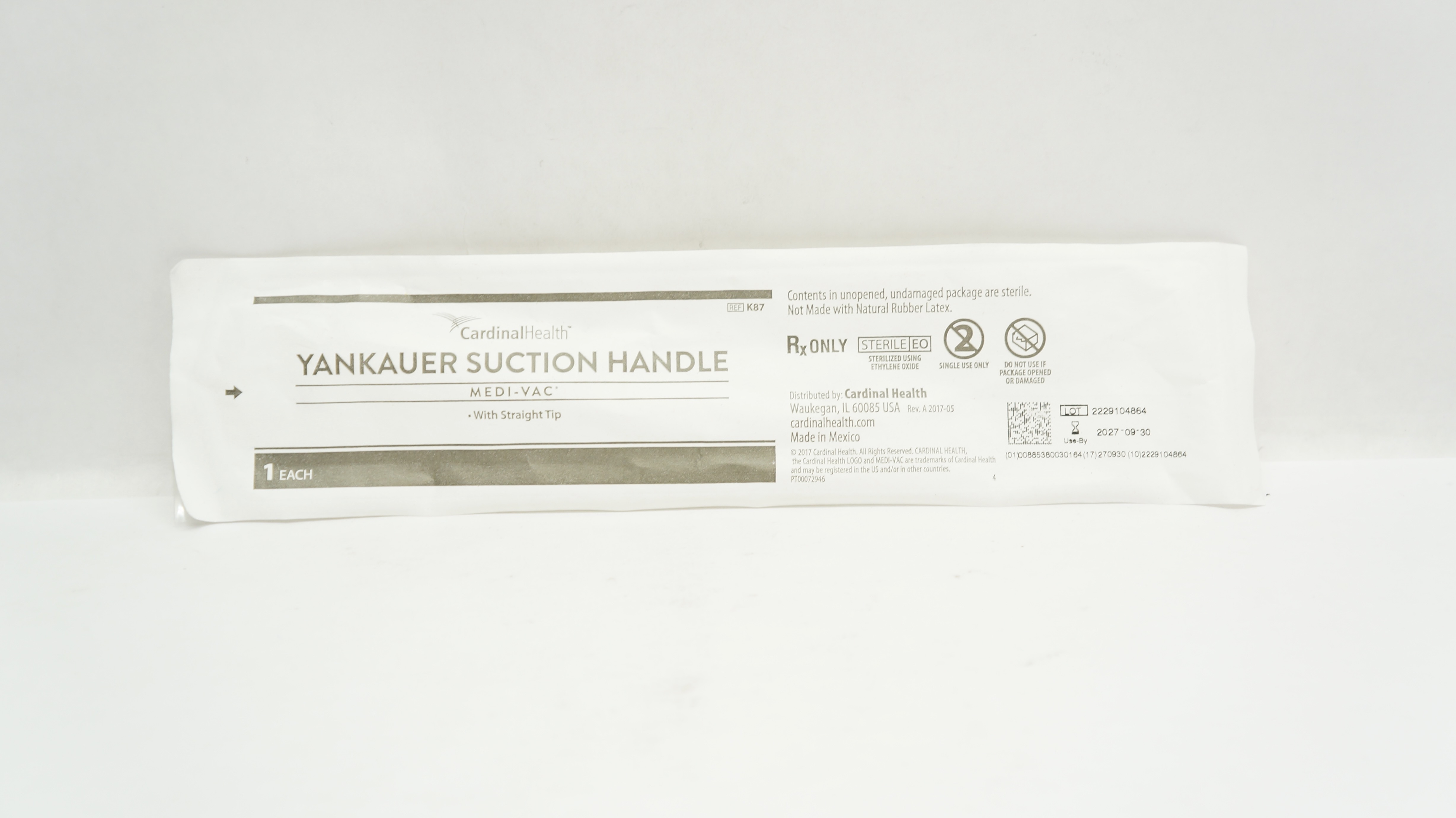 Cardinal Health K87 Medi-Vac Yankauer Suction Handle w/Straight Tip