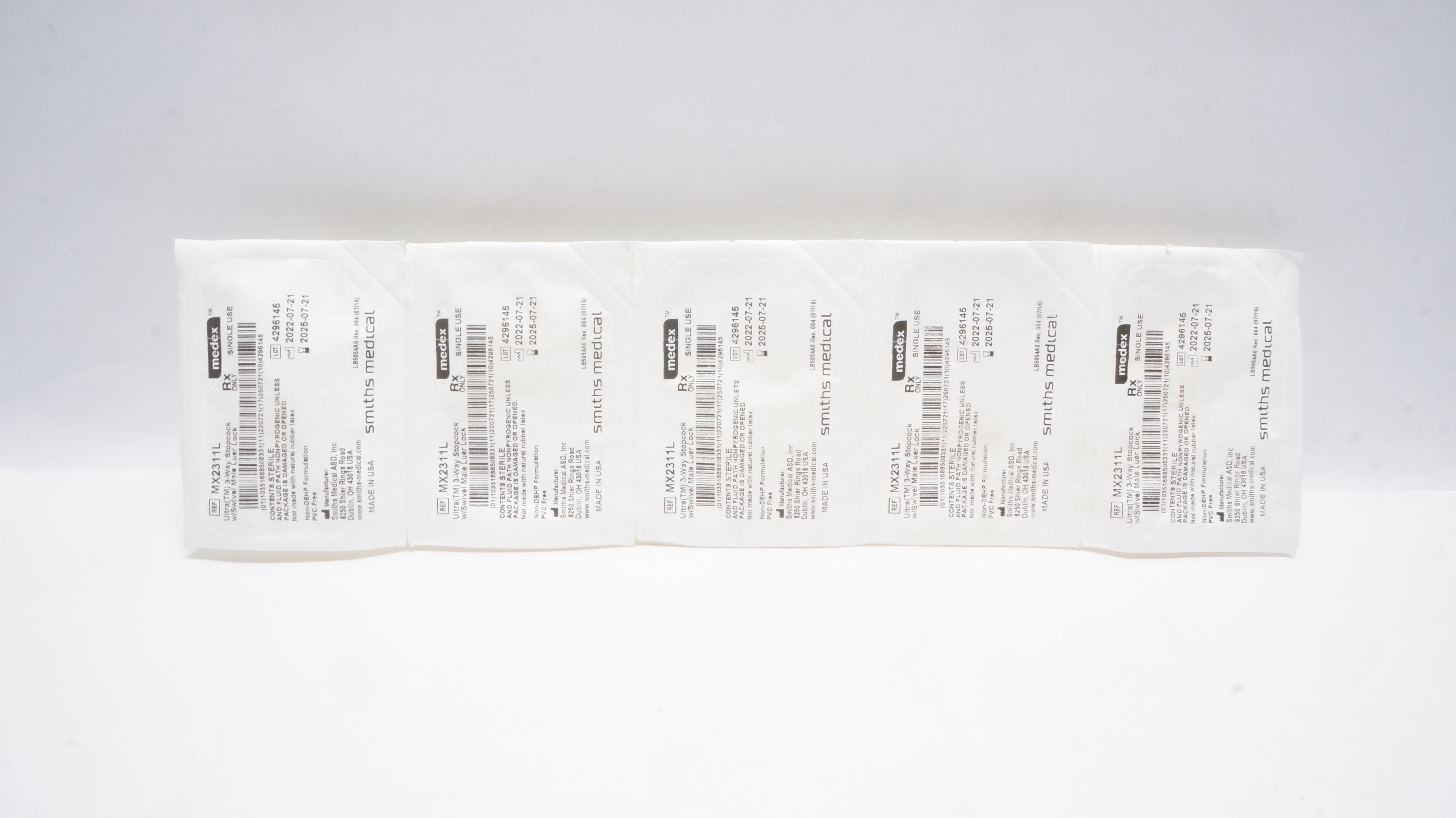 Smiths Medical MX2311L Medex Ultra 3-Way Stopcock w/Male Luer Lock - Lot of 5