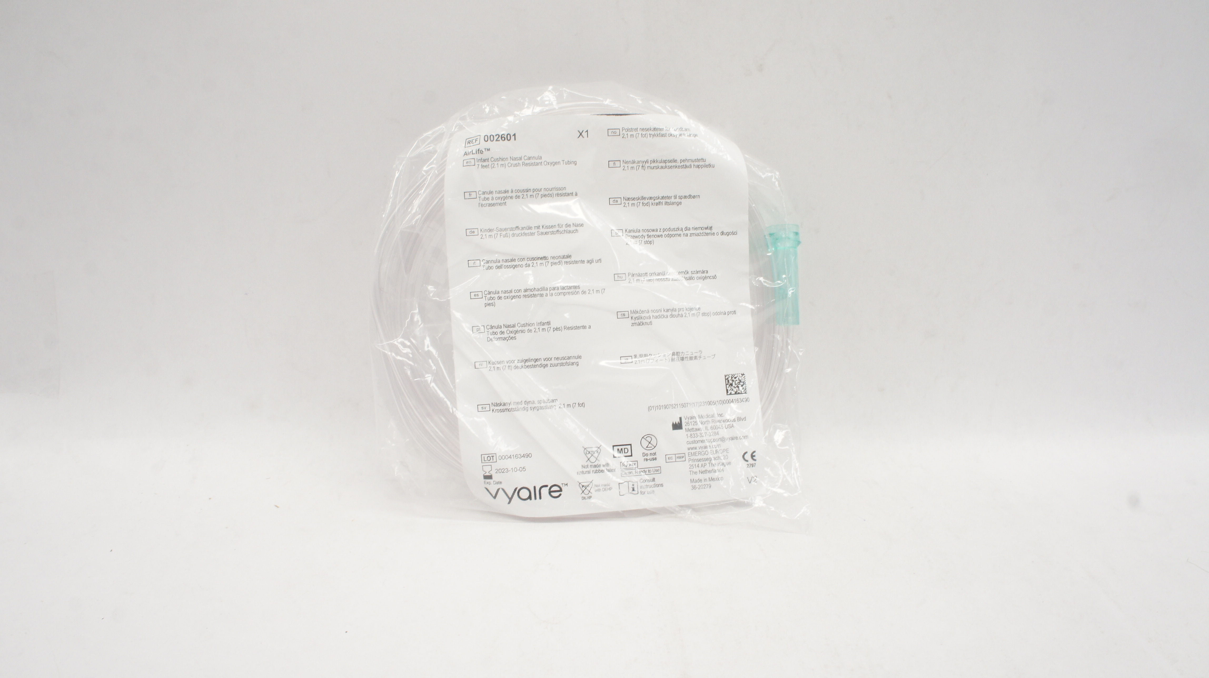 Vyaire 002601 AirLife Infant Cushion Nasal Cannula Crush Resistant 7ft