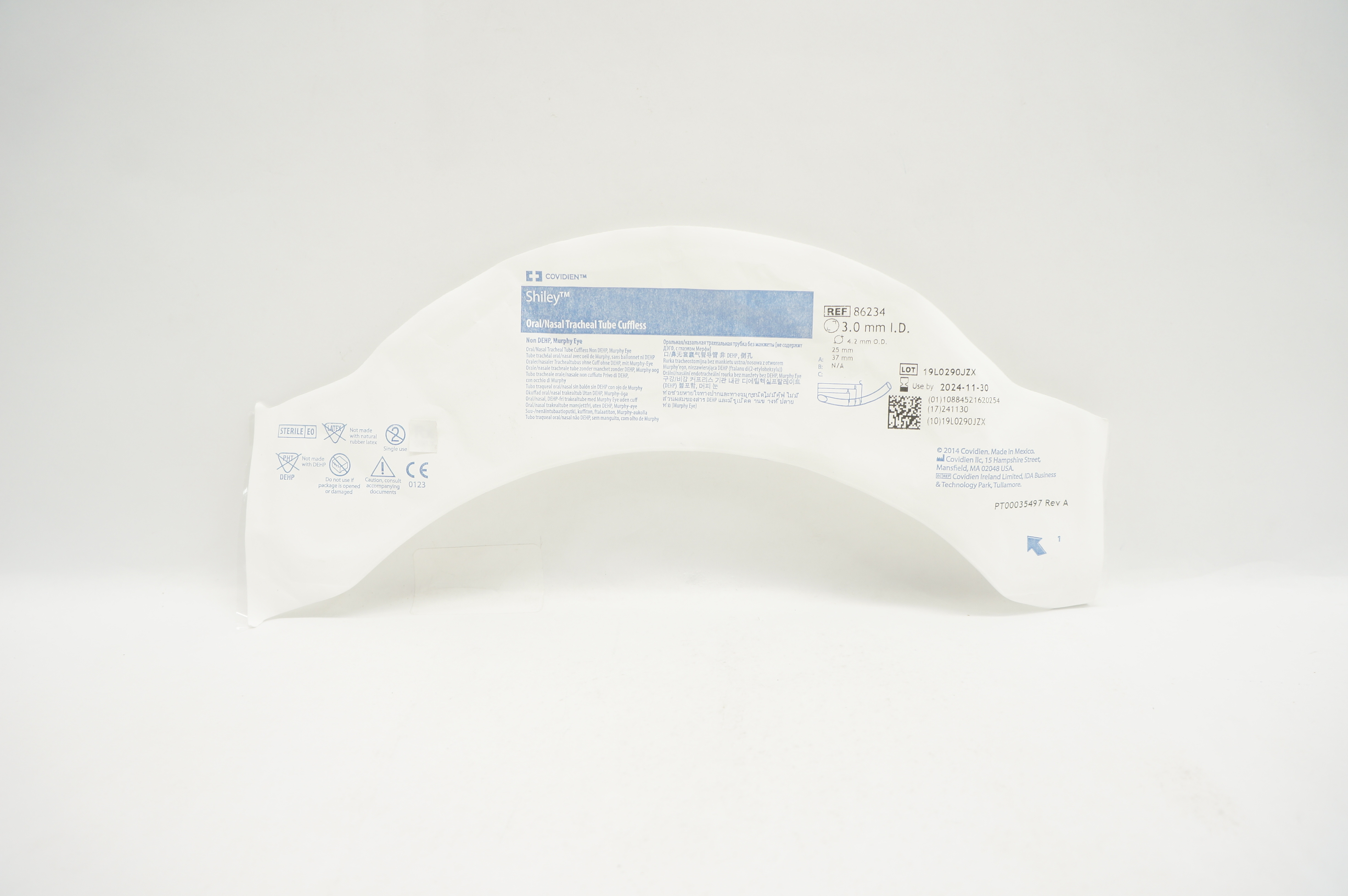 Covidien 86234 Shiley Oral/Nasal Tracheal Tube Cuffless 3.0mm I.D. x 4.2mm O.D.