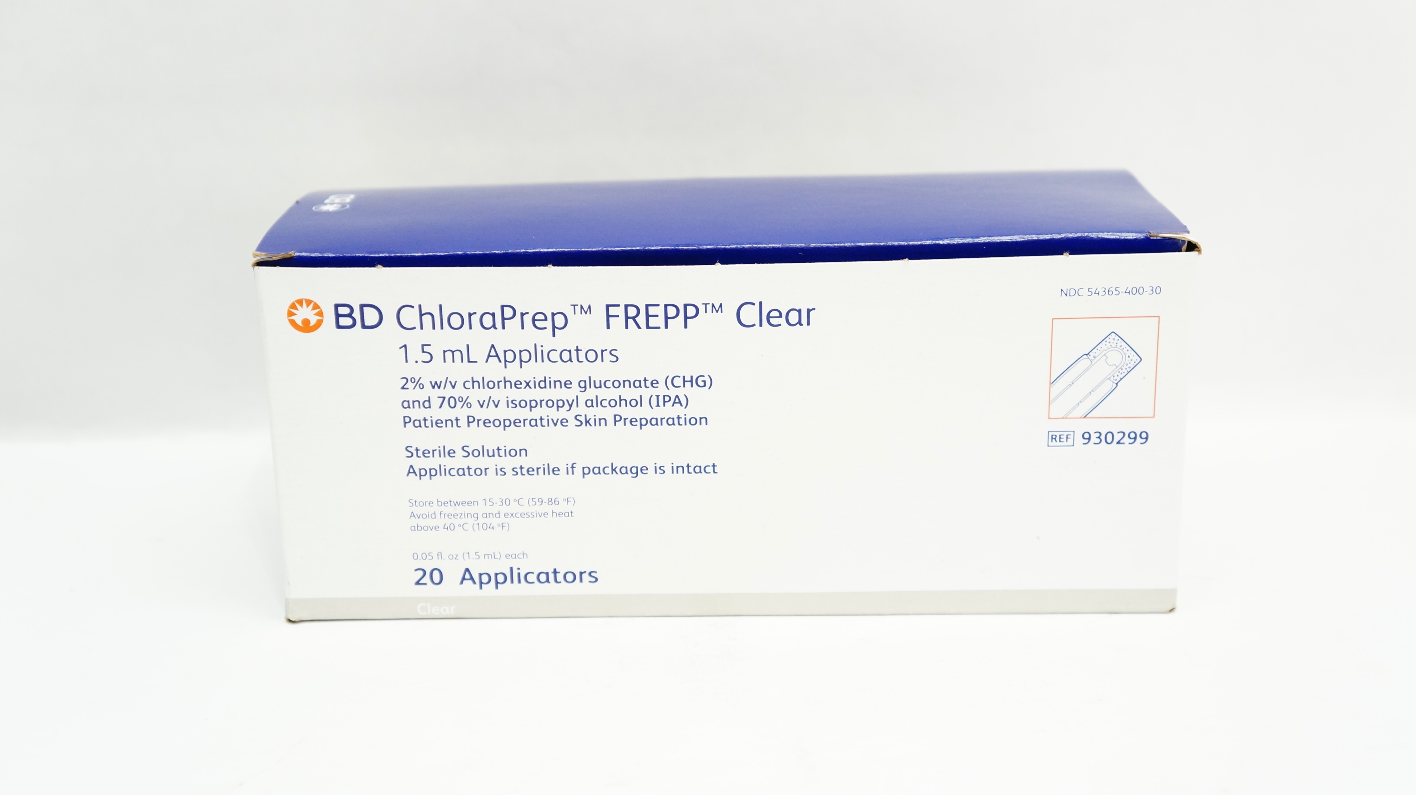 BD 930299 ChloraPrep FREPP Clear 1.5 mL Applicators - Box of 20