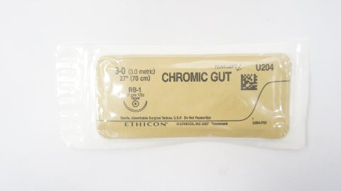 Ethicon U204 3-0 CHROMIC GUT Surgical Stre RB-1 17mm 1/2c Taper, 27inch (x)