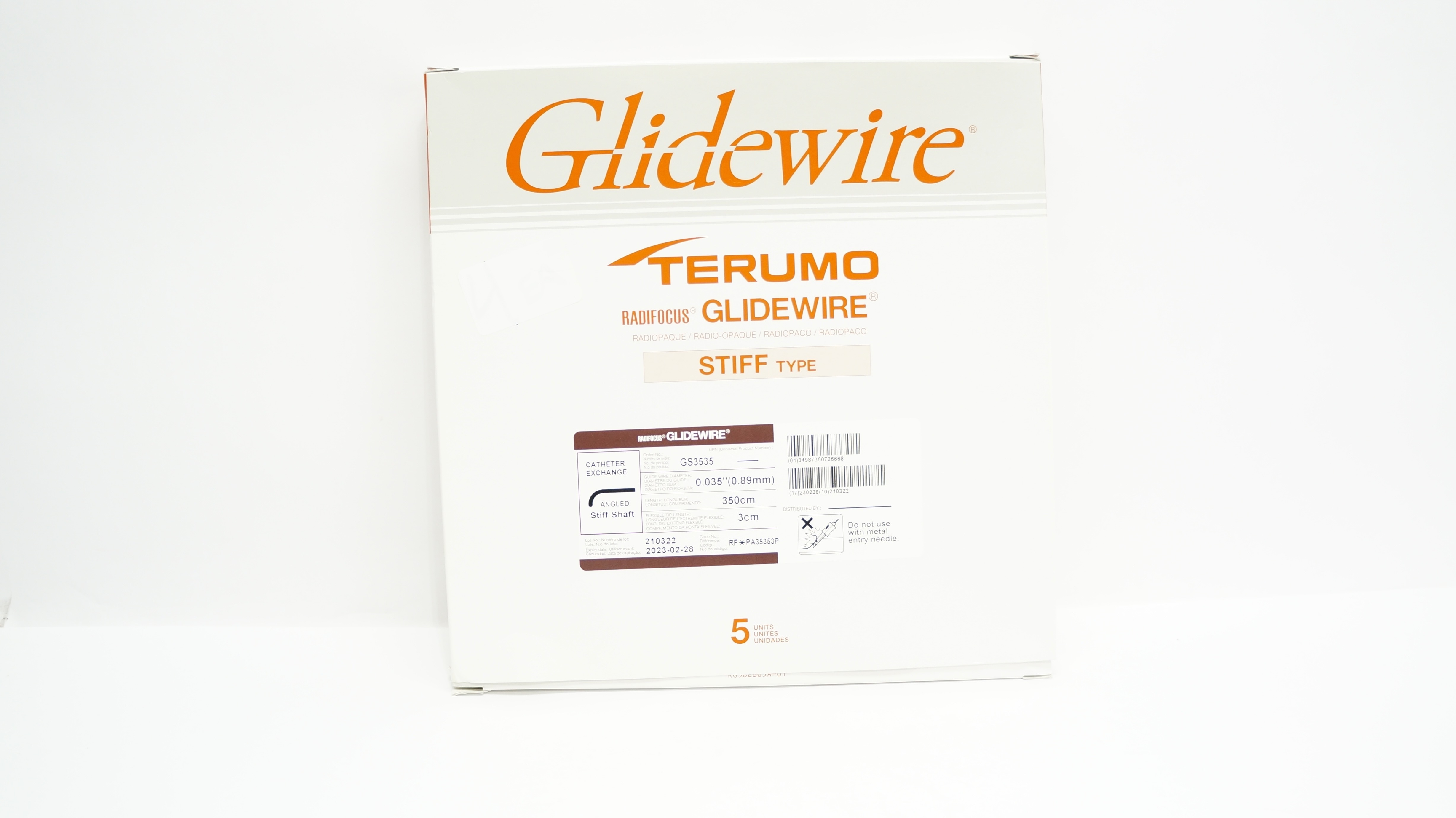 Terumo GS3535 Radifocus Glidewire Catheter Exchange 0.035inch 350cm 3cm - Box of 5
