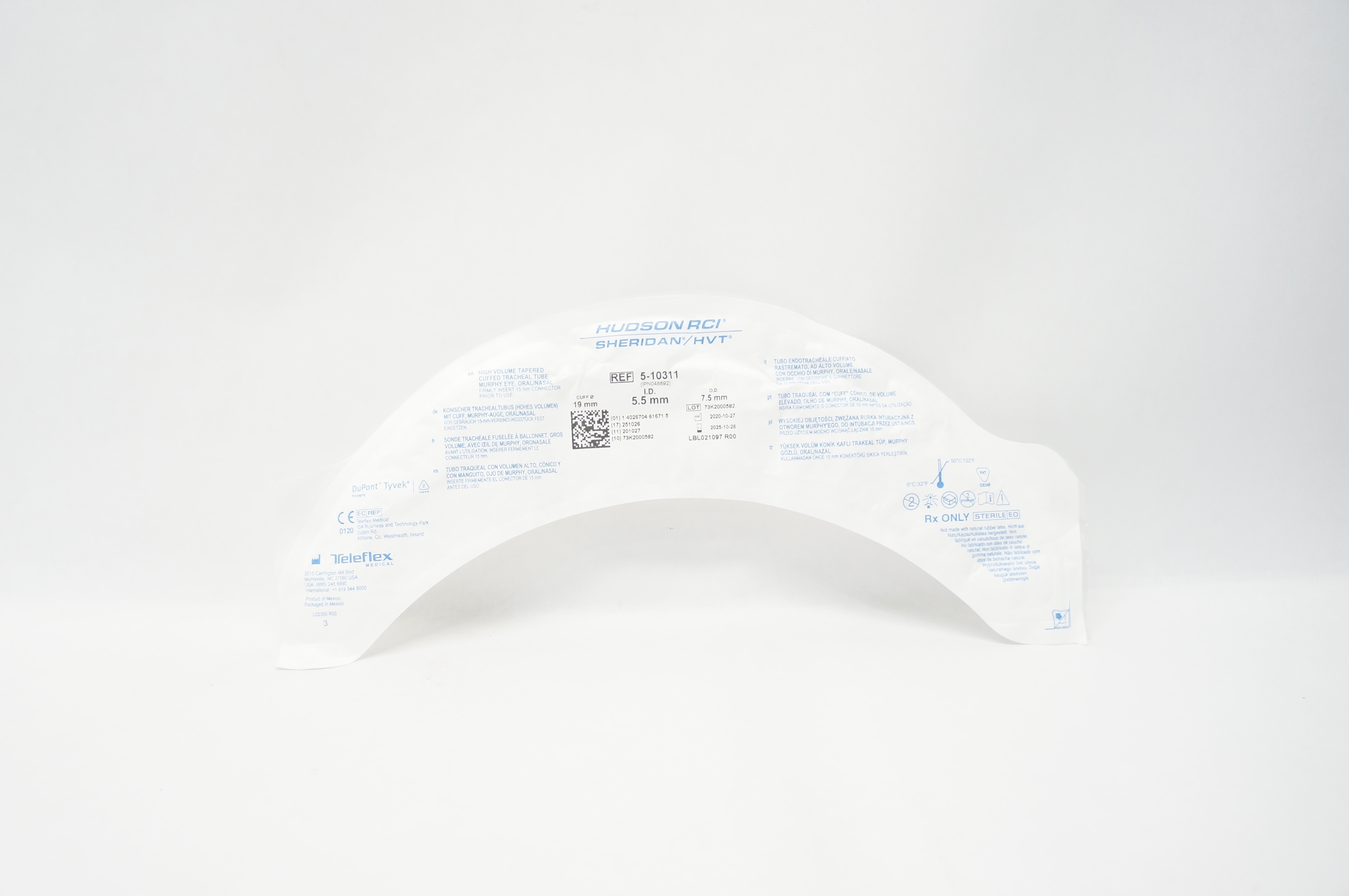 Teleflex 5-10311 Hudson RCI Cuffed Tracheal Tube Murphy Eye 5.5mm x 7.5mm