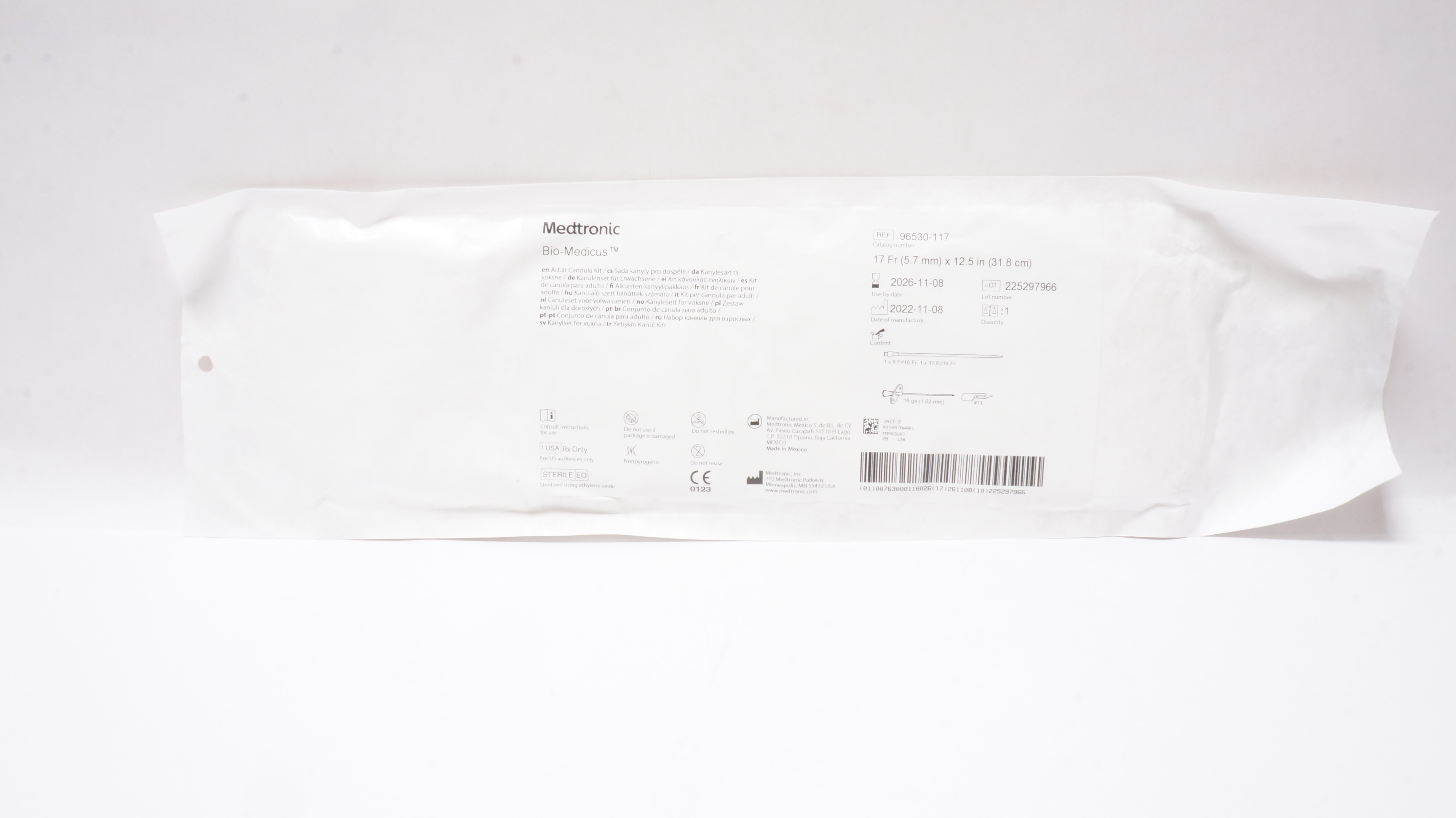 Medtronic 96530-117 Bio-Medicus Adult Cannula Kit 17Fr x 12.5inch