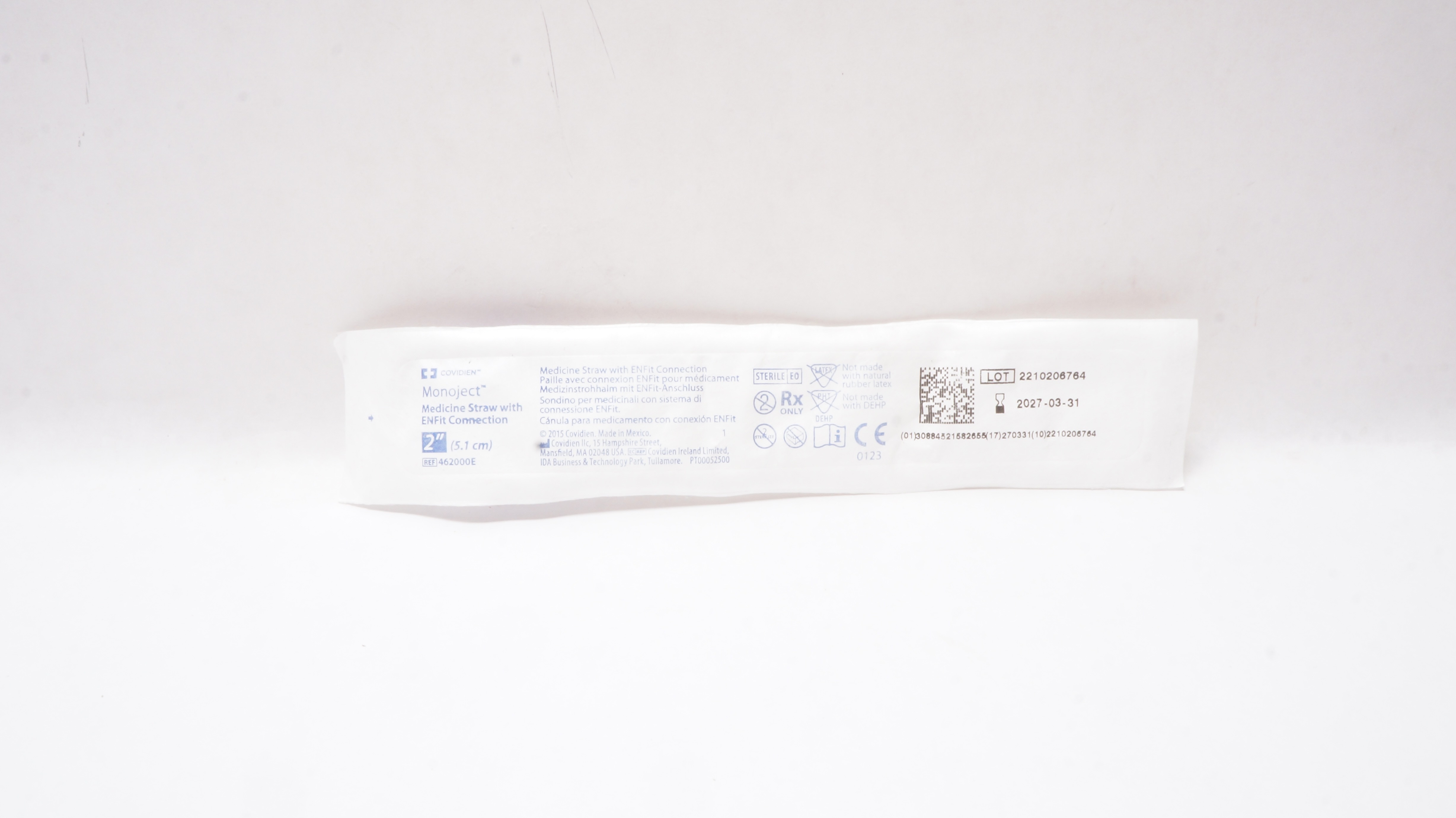 Covidien 462000E Monoject Medicine Straw with ENFit Connection 2inch