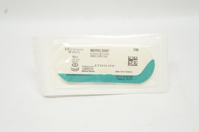 Ethicon 746 5-0 Mersilene White Braided RD-1 8mm 1/4c Spatula 18inch (x)