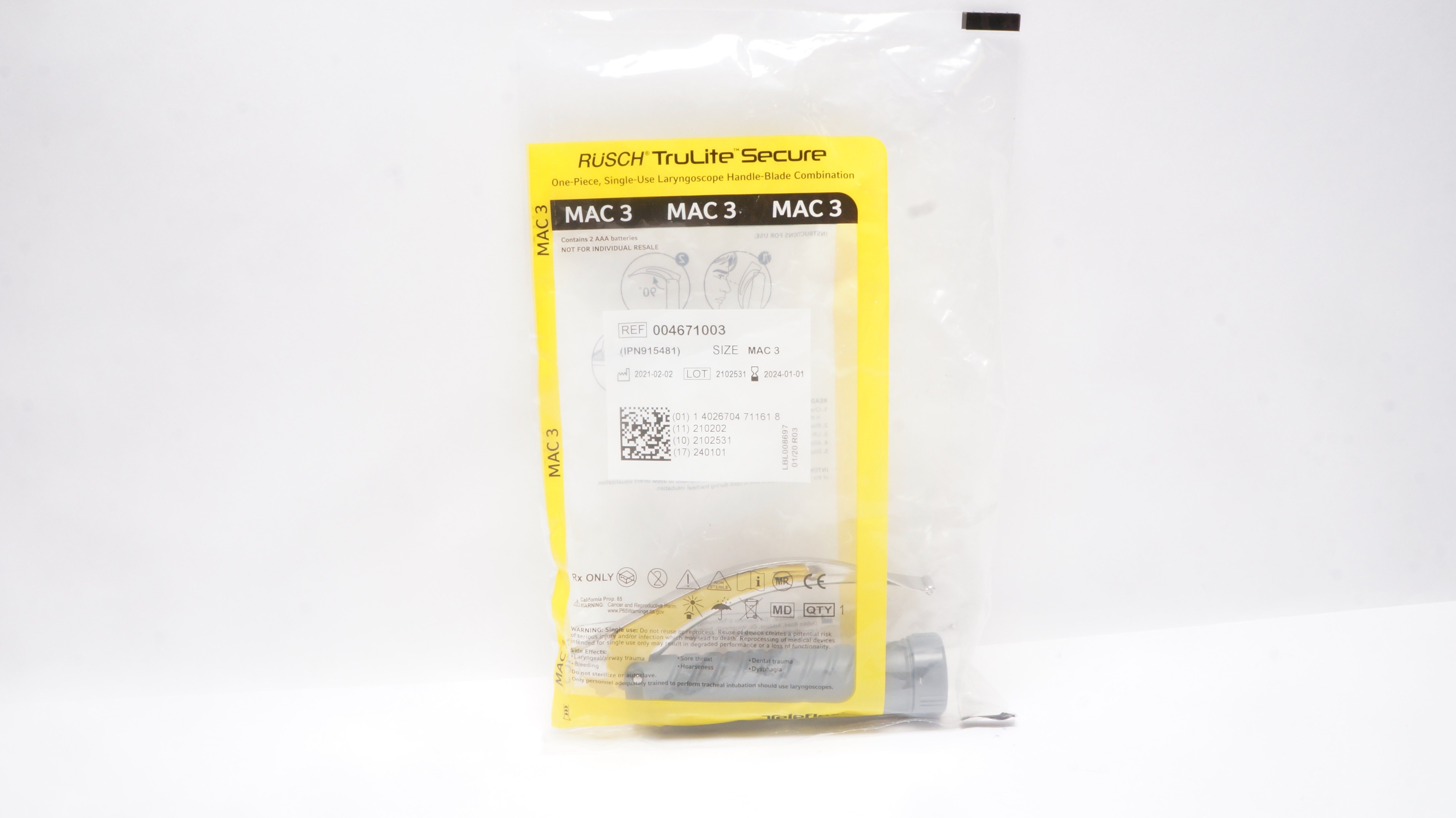 Teleflex 004671003 Rusch TruLite Secure Laryngoscope Handle-Blade, Size MAC 3