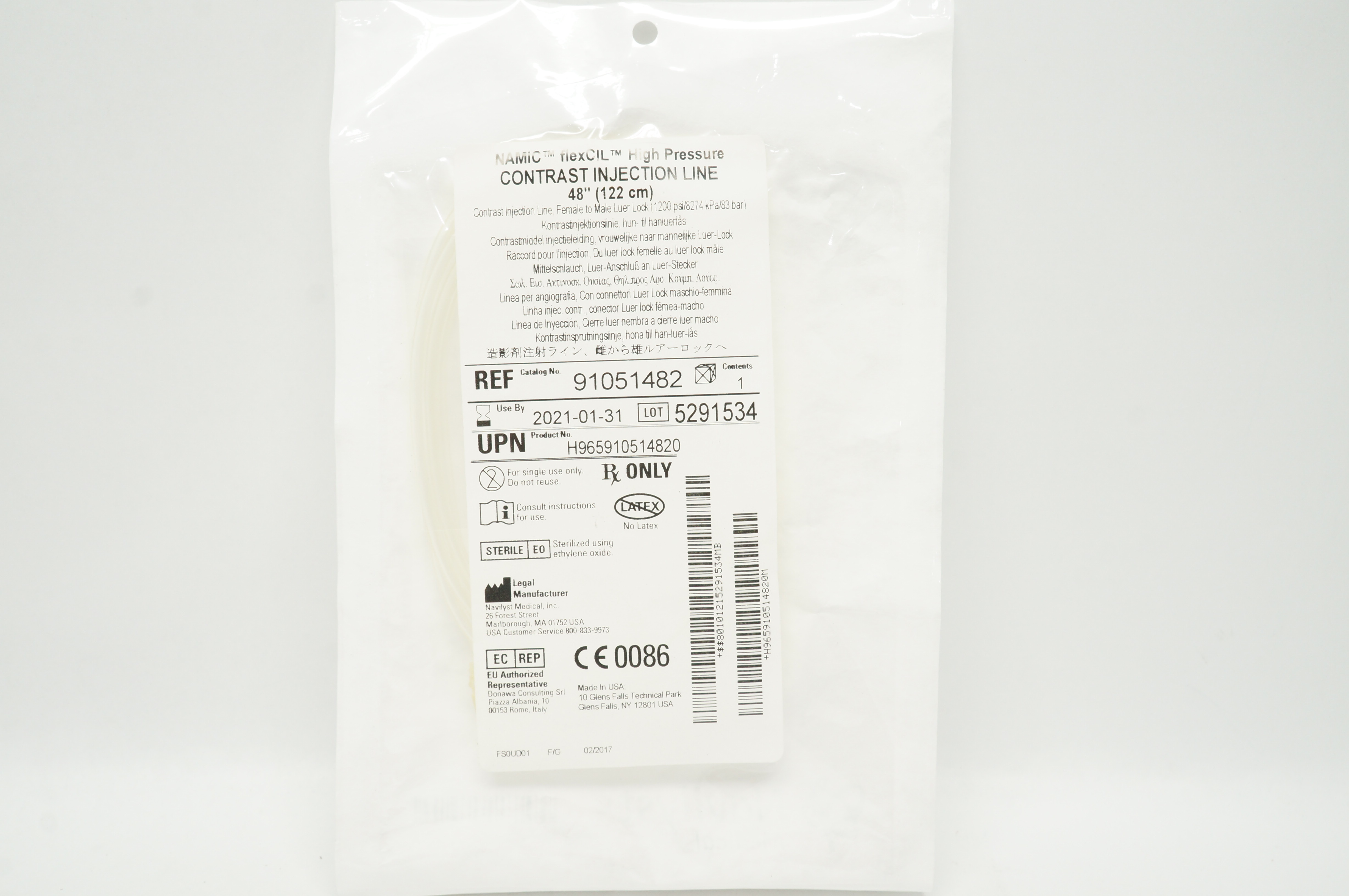 Navylist 91051482 Namic FlexCil High Pressure Contrast Injection Line 48inch (x)