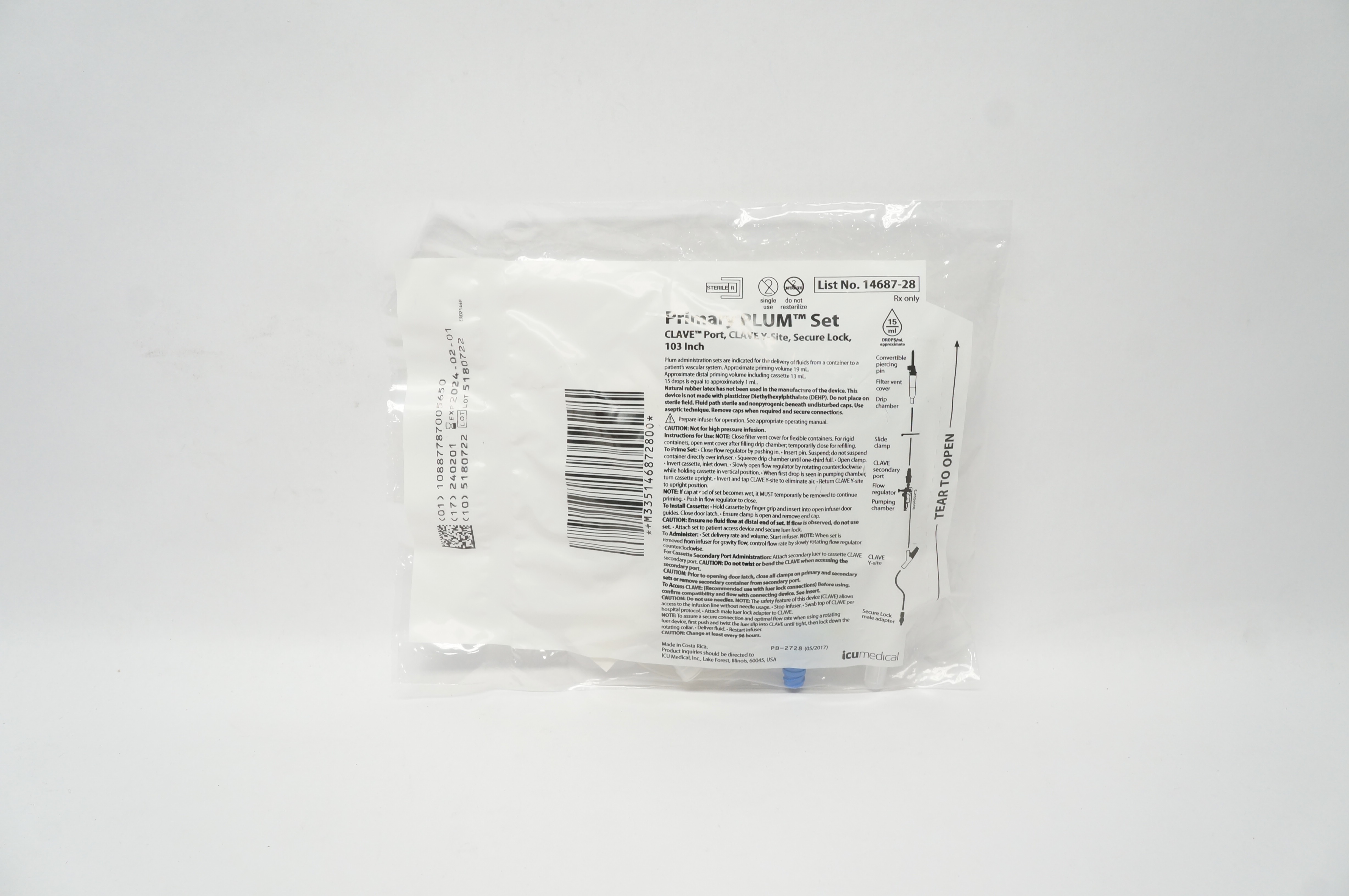 ICU Medical 14687-28 Primary Plum Set Clave Port Y-Site 103inch