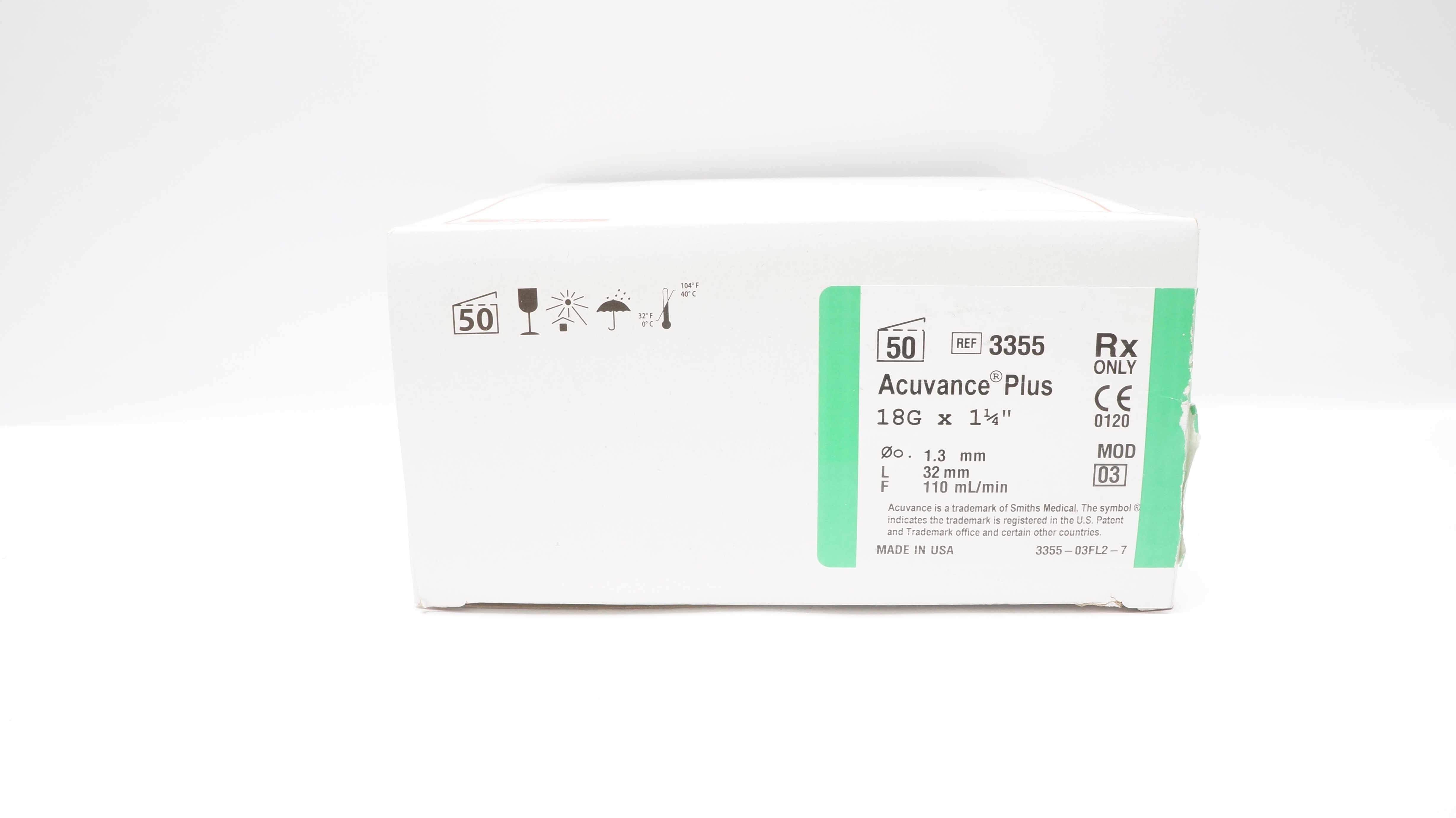 Smiths Medical 3355 Jelco Safety IV Cath. 18G x 1-1/4inch (x) - Box of 40