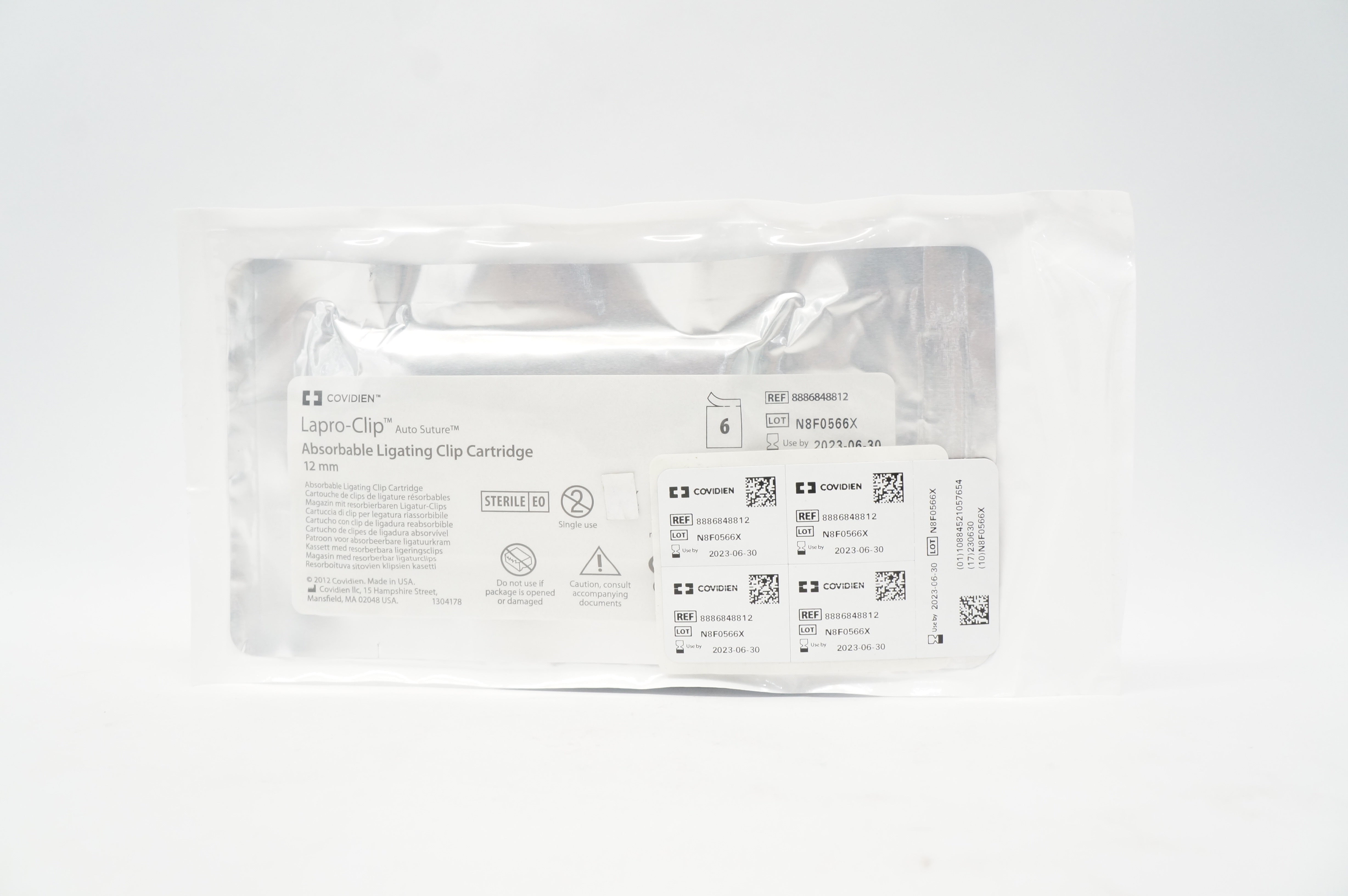 Covidien 8886848812 Lapro-Clip Absorbable Ligating Clip Cartridge 12mm-Pack of 6