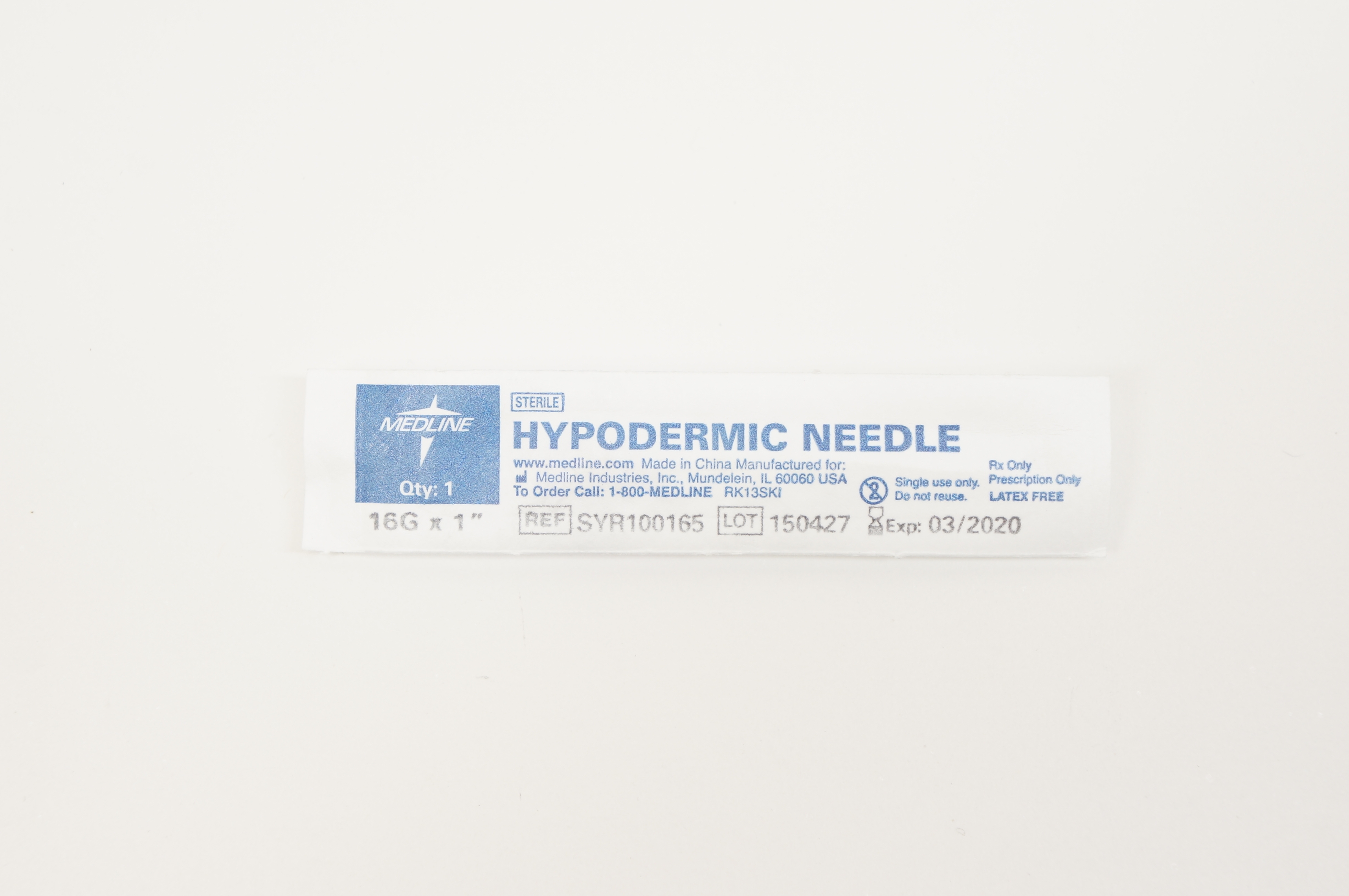 Medline SYR100165 Hypodermic Ndle 16G x 1inch (x)