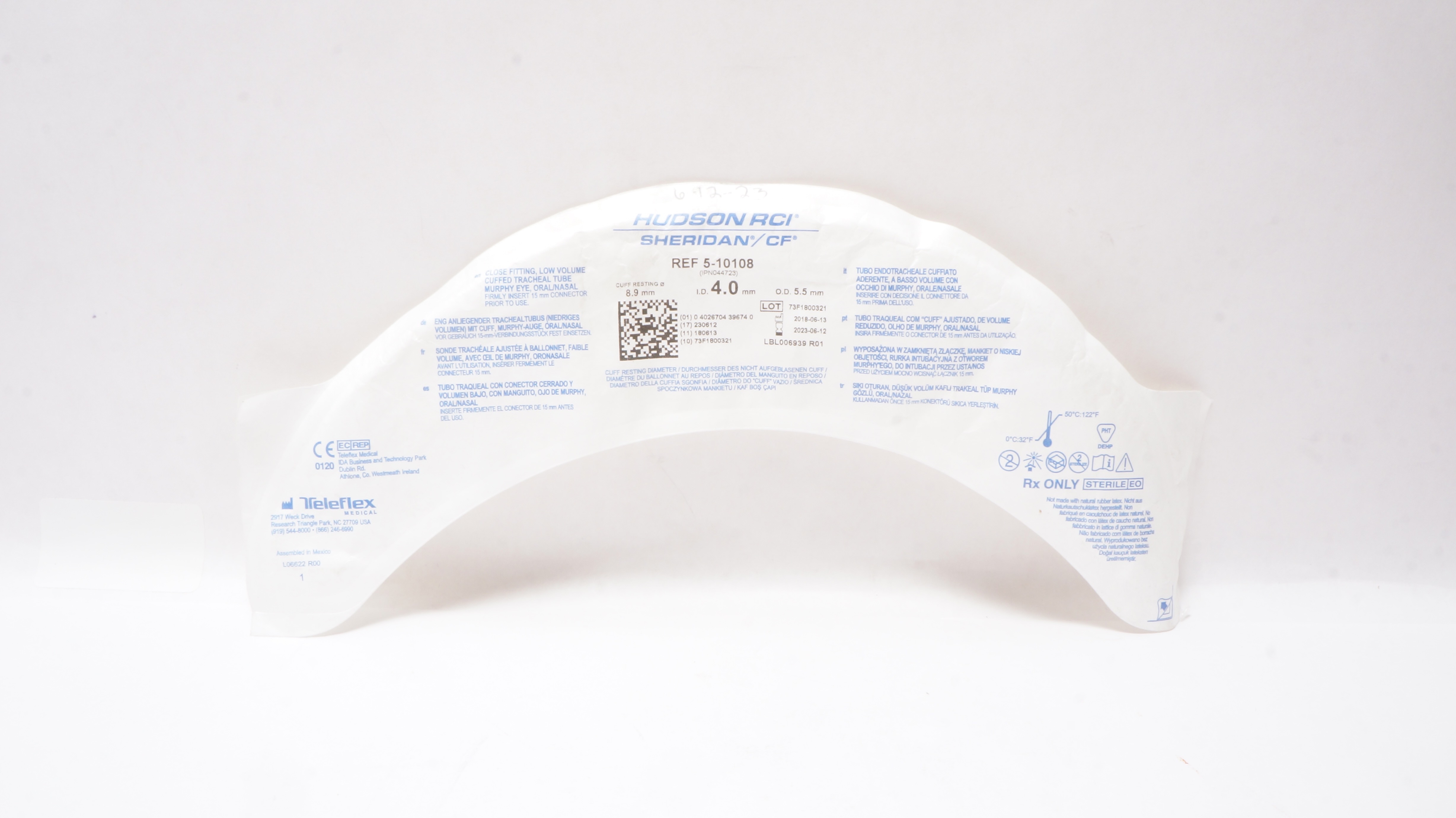 Teleflex 5-10108 Hudson RCI Sheridan CF Tracheal Tube 8.9mm x 4.0mm (x)