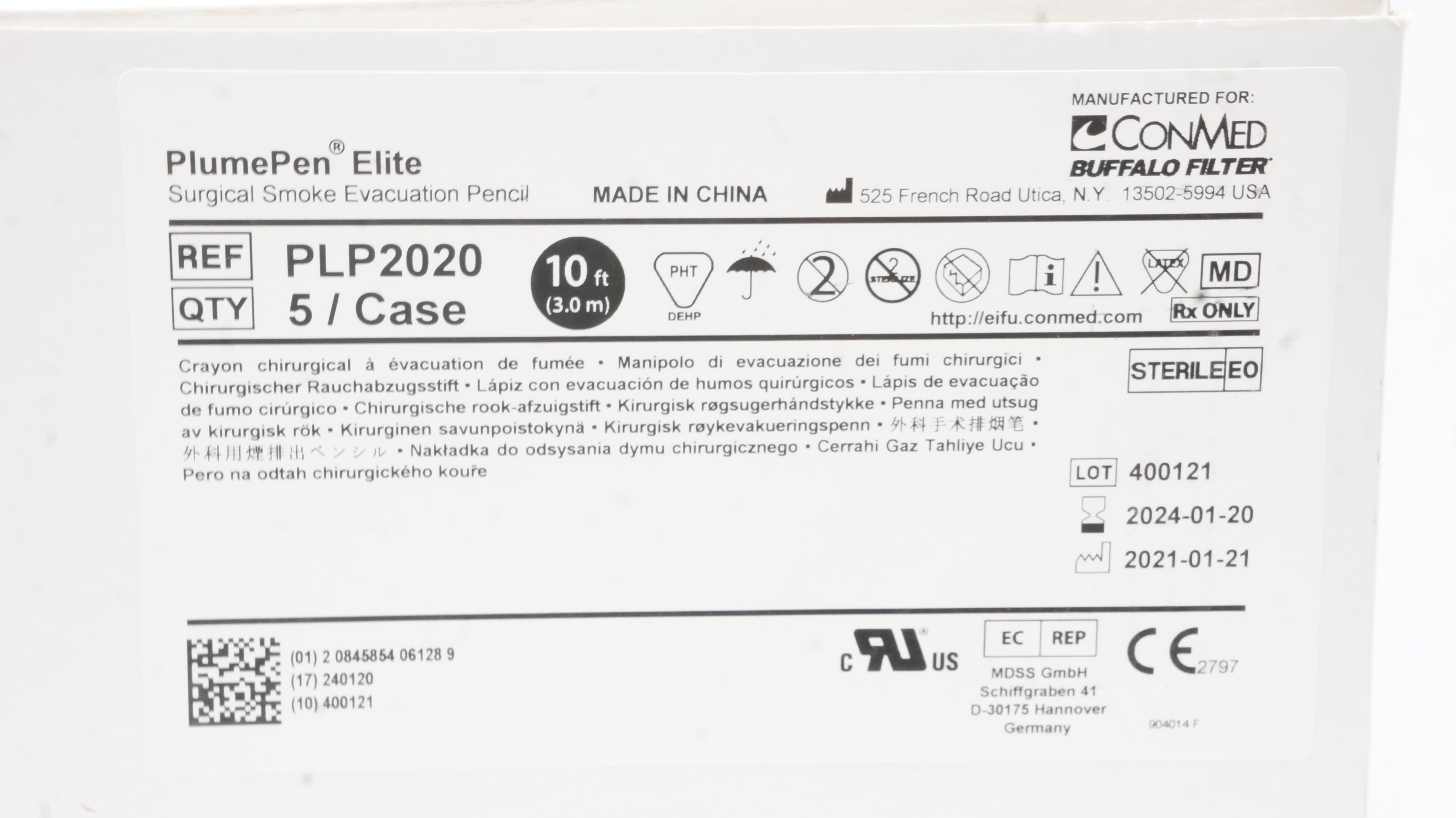 ConMed PLP2020 PlumePen Surgical Smoke Evacuation Pencil 10Ft. (x) - Case of 5