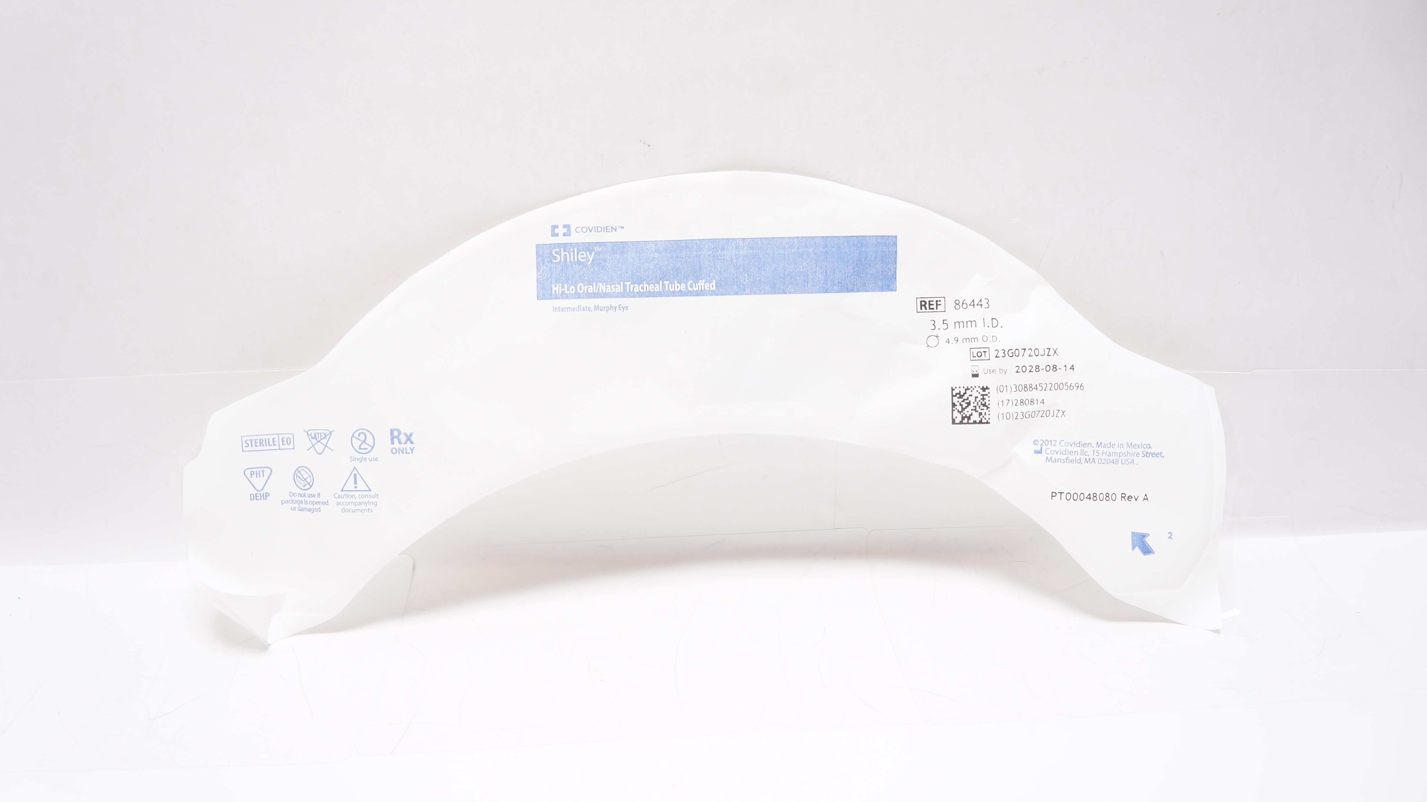 Covidien 86443 Shiley Hi-Lo Oral/Nasal Tracheal Tube Cuffed 3.5ID x 4.9mmOD