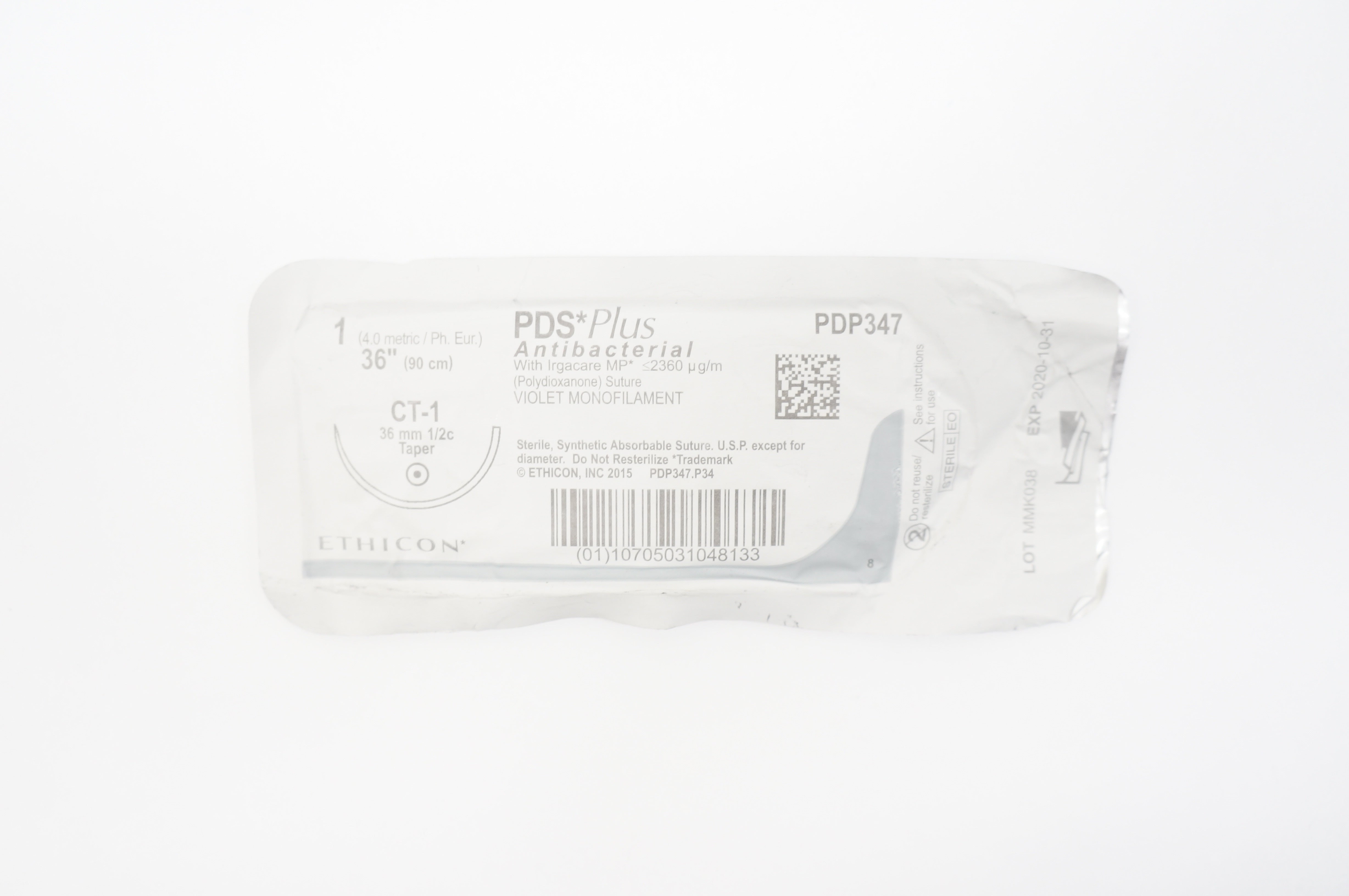 Ethicon PDP347 1 PDS Plus Antibacterial, CT-1, 36mm 1/2 Taper, 36 inch (x)