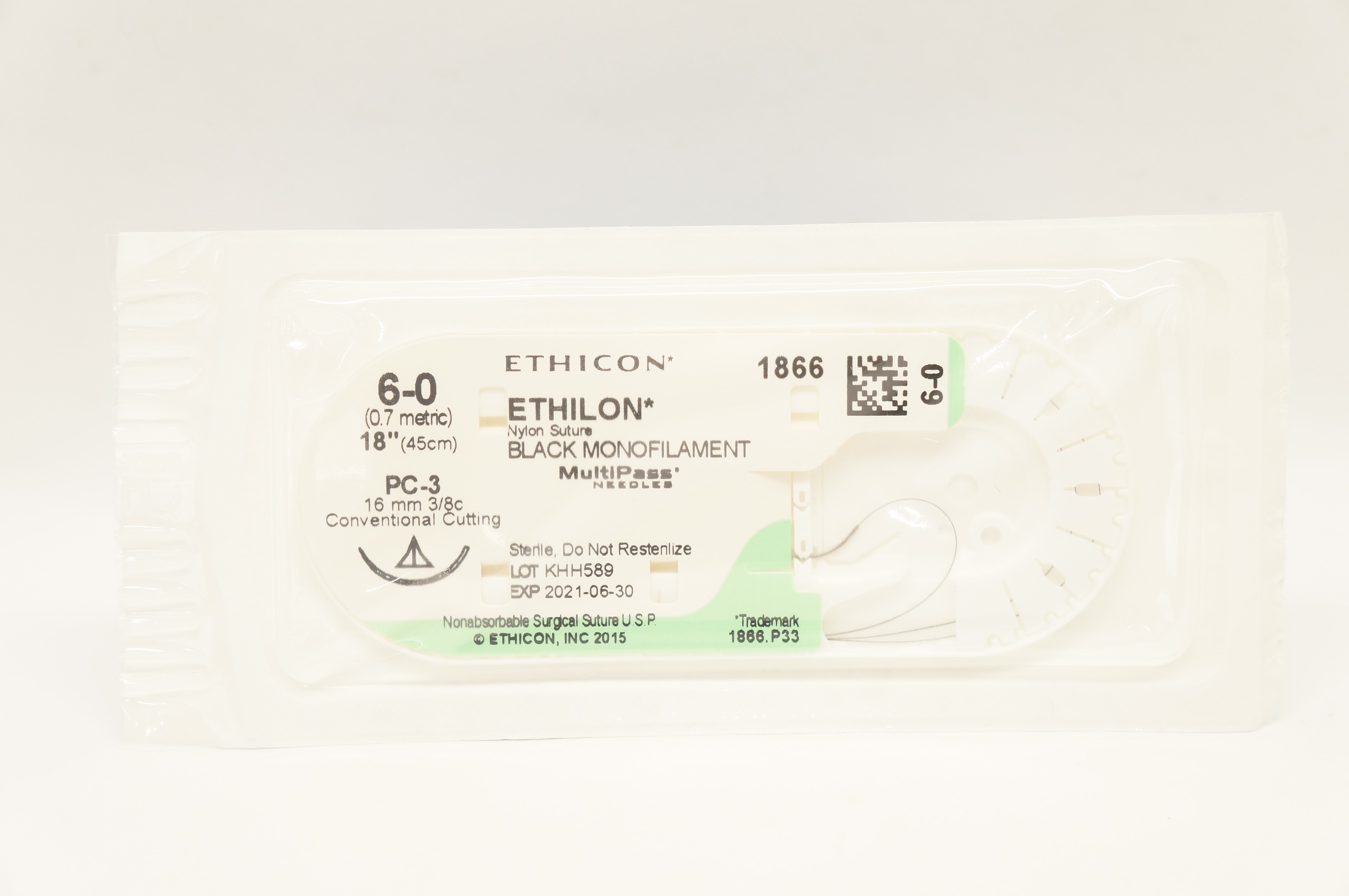 Ethicon 1866 6-0 Ethilon NylonStre PC-3 16mm 3/8c Conventional Cutting 18inch(x)
