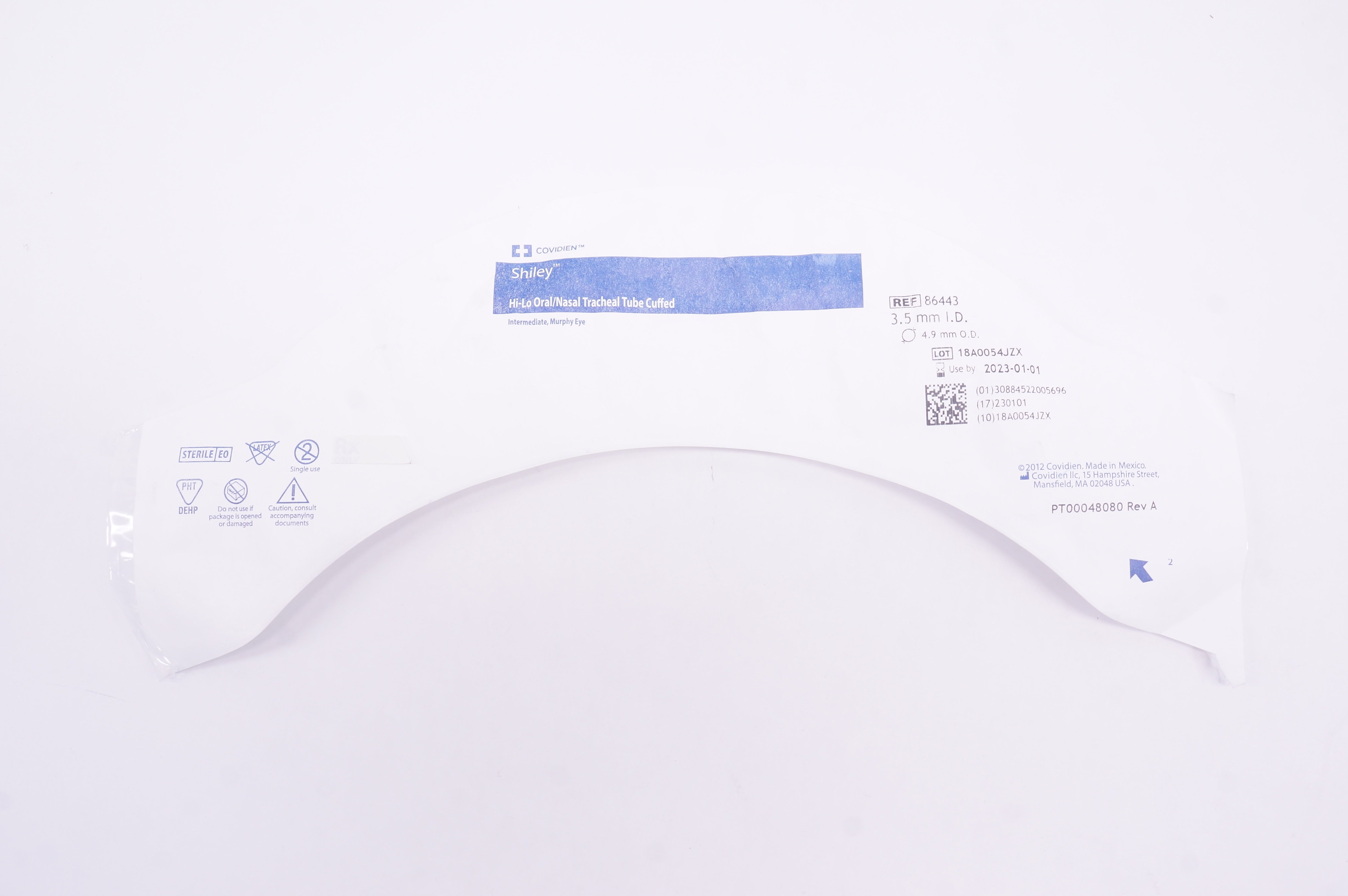 Covidien 86443 Shiley Hi-Lo Oral/Nasal Tracheal Tube Cuffed 3.5ID x 4.9mm OD(x)