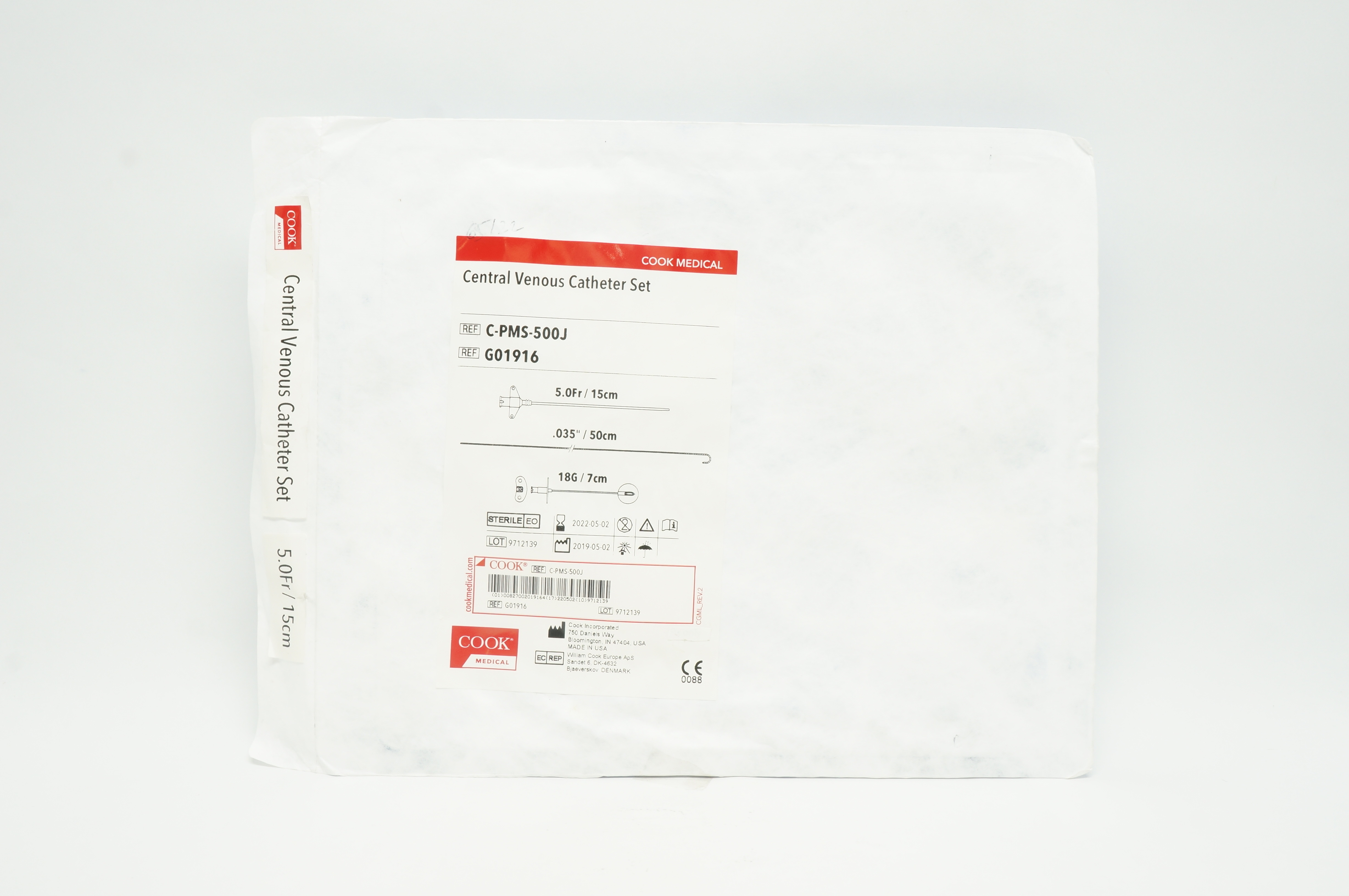 Cook Medical G01916 Central Venous Cath. Set  5.0Fr x 15cm