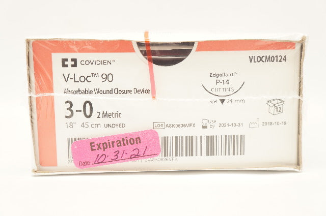 Covidien VLOCM0124 3-0 V-Loc 90 Edgellant P-14 3/8 24mm 18 in(x)-Box of 12