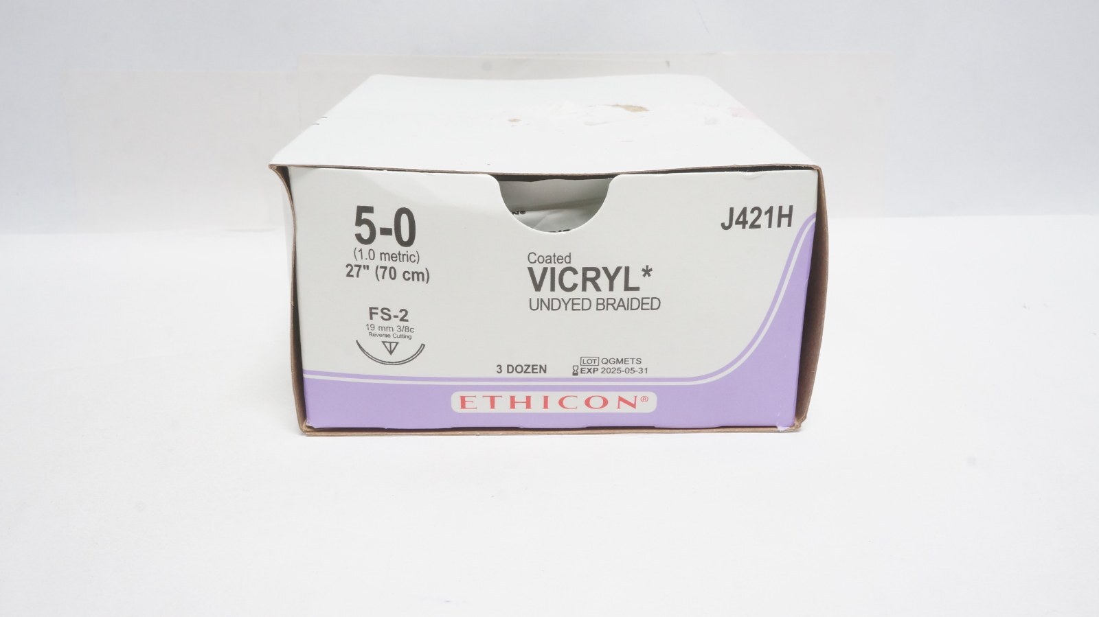 Ethicon J421H VICRYL Sutures 5-0 27" Undyed Braided FS-2