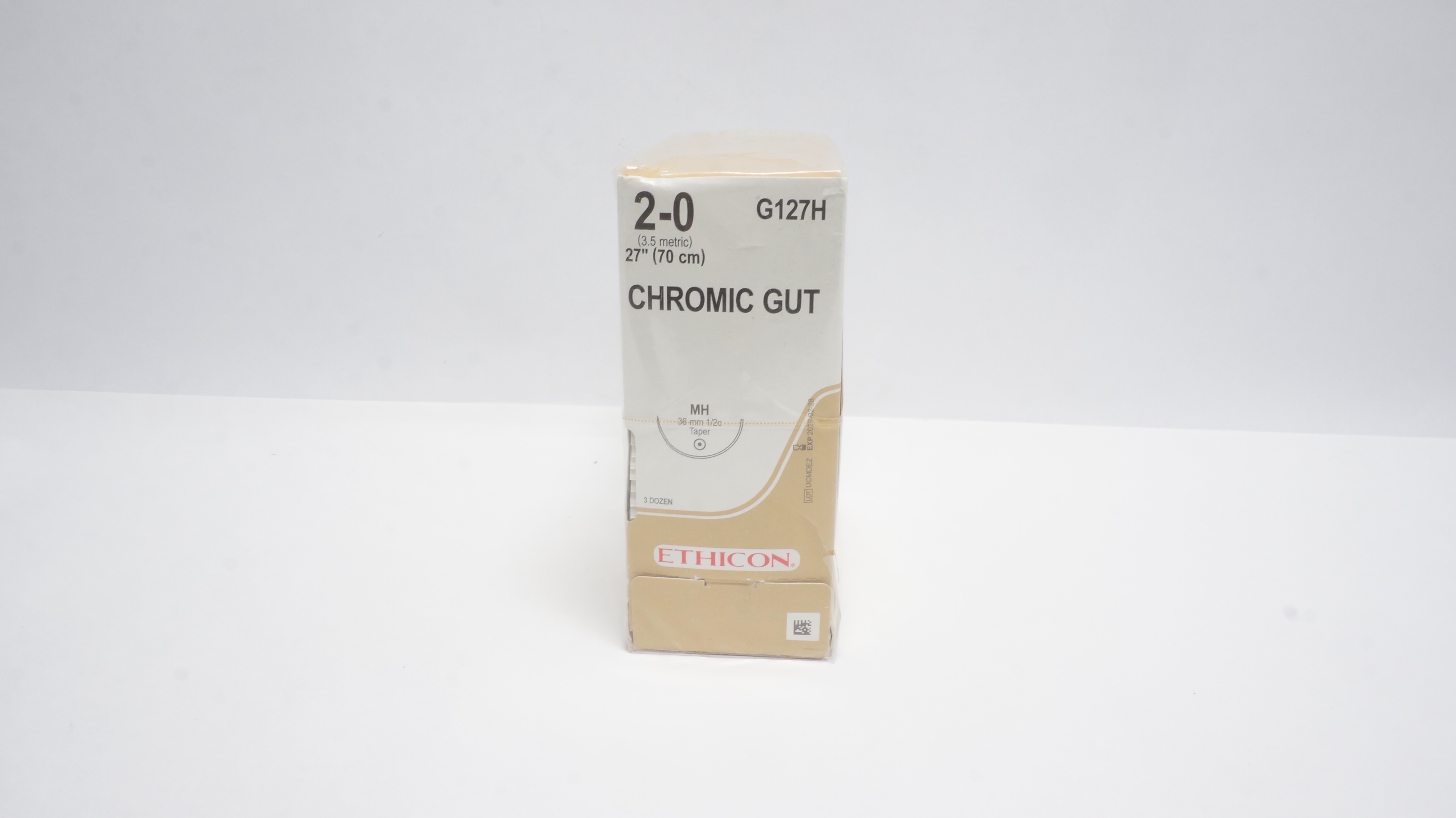 Ethicon G127H 2-0 Chromic Gut MH 36mm 1/2c Taper 27In - Box of 36n