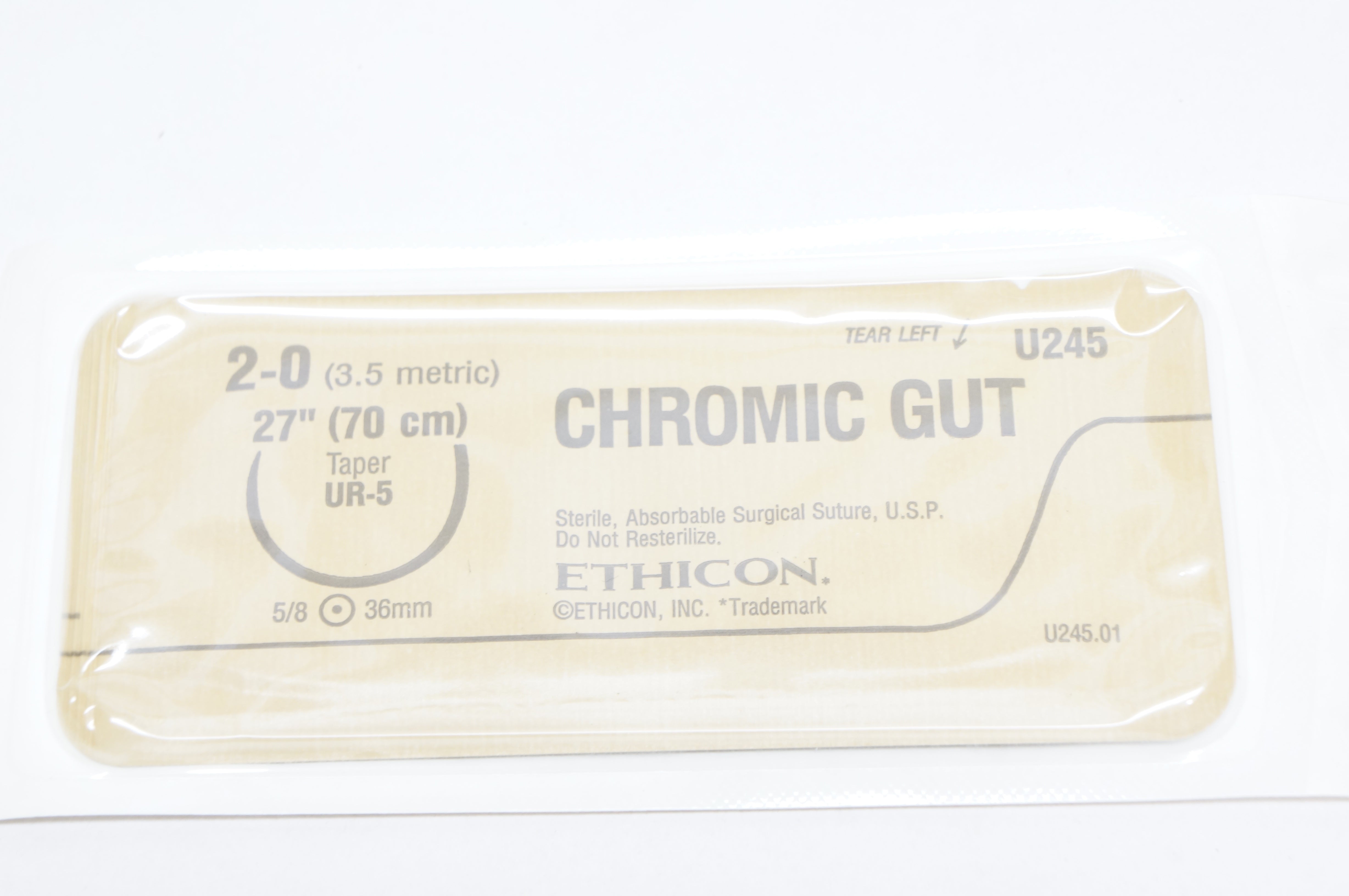 Ethicon U245 2-0 CHROMIC GUT, UR-5, 5/8 36mm Taper, 27inch (x) - Box of 29
