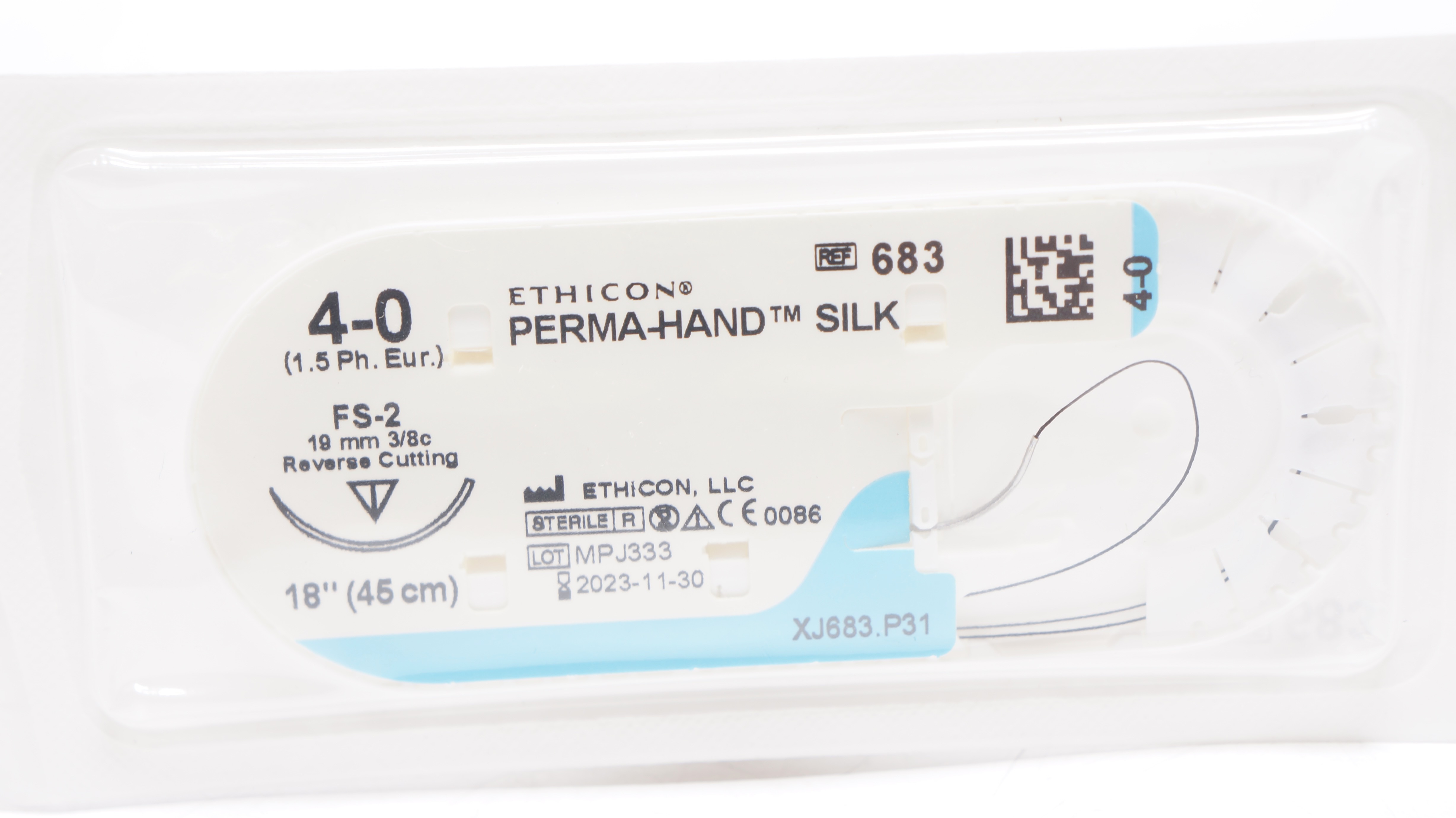 Ethicon 683 4-0 Perma-Hand Silk Stre FS-2 19mm 3/8c Reverse Cutting, 18inch (x)
