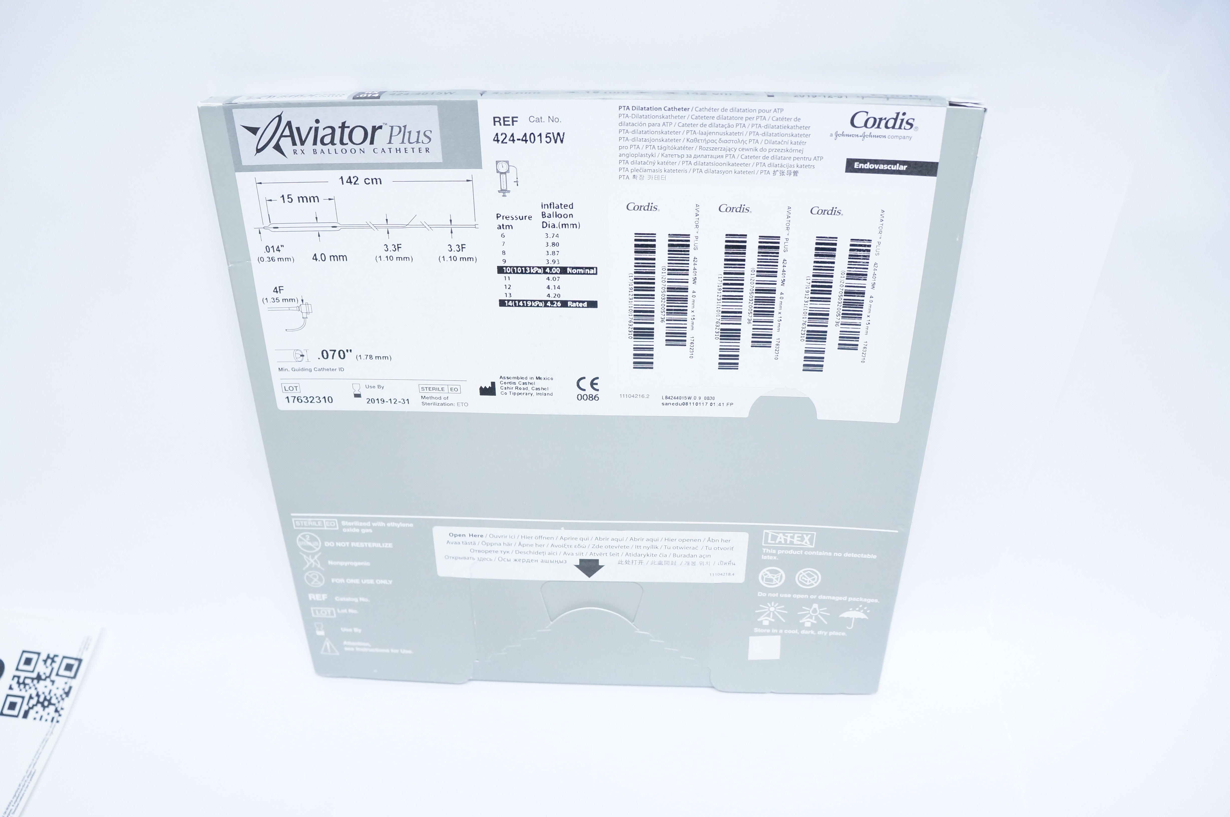 Cordis 424-4015W Aviator Plus RX Balloon Cath. 15mm x 142cm (x)