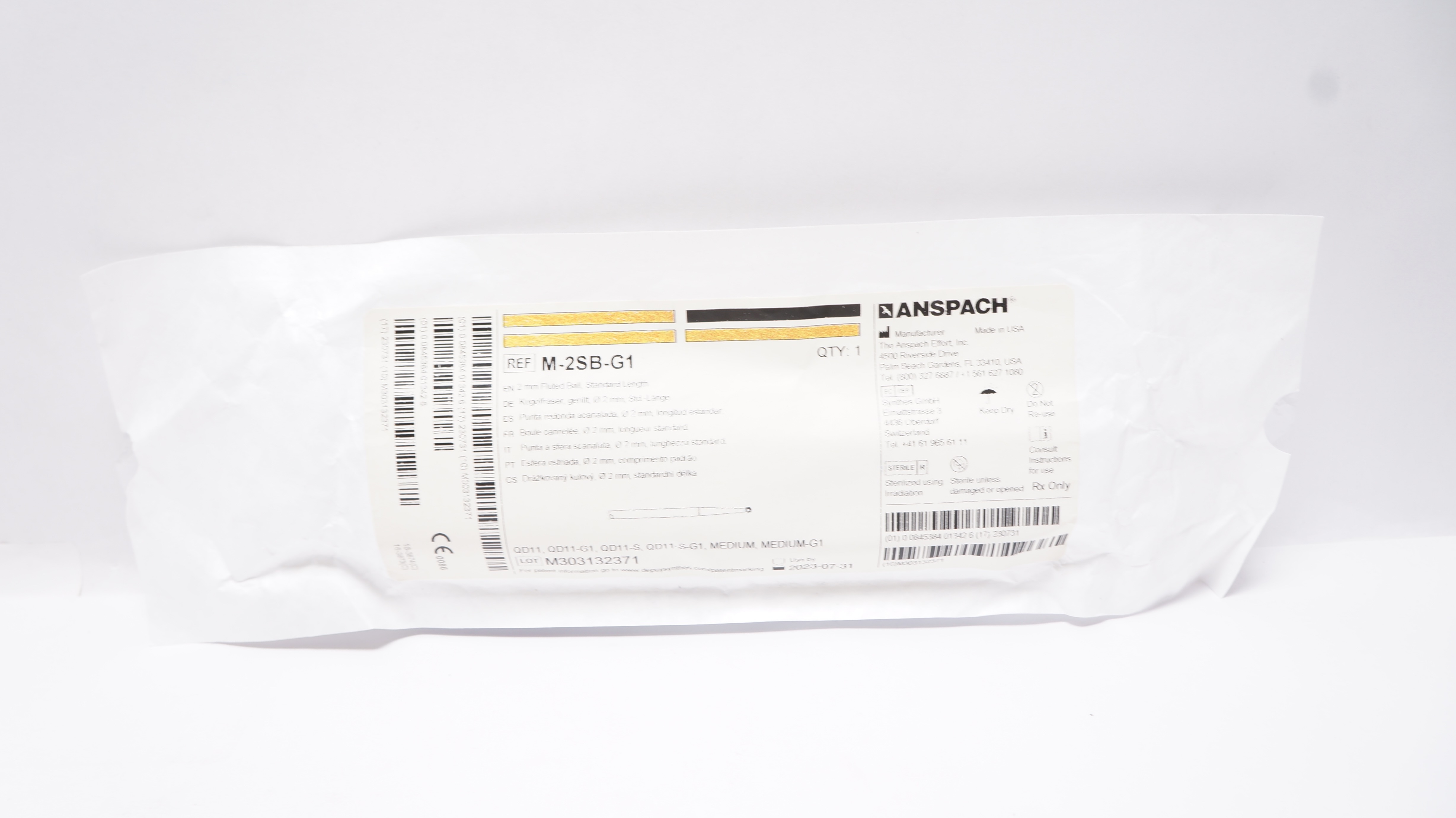 Anspach M-2SB-G1 Fluted Ball, Standard Length 2mm (x)