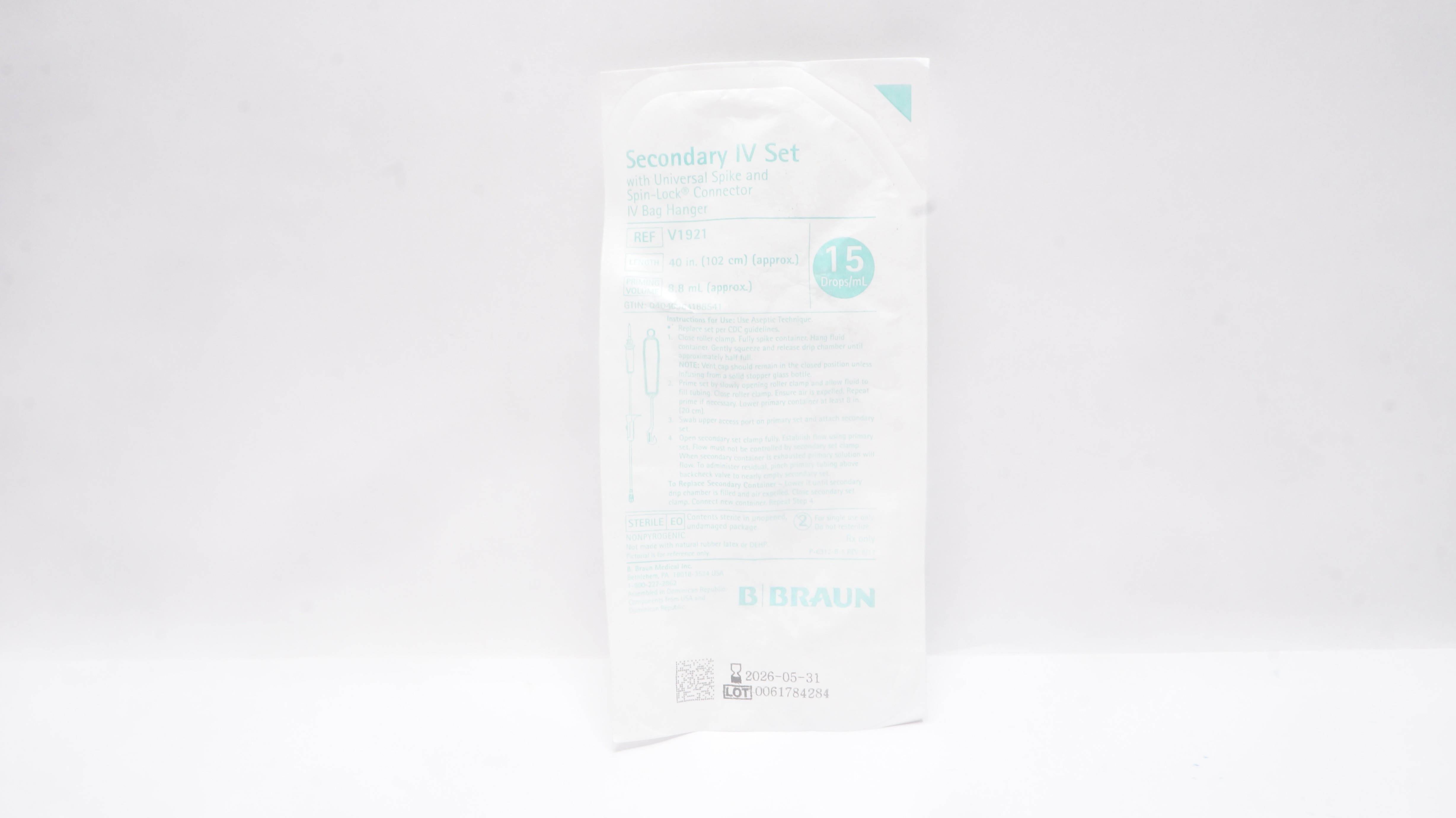 Braun V1921 Secondary IV Transfer Set 15 Drops/mL 40inch x 8.8mL 15Drops/mL